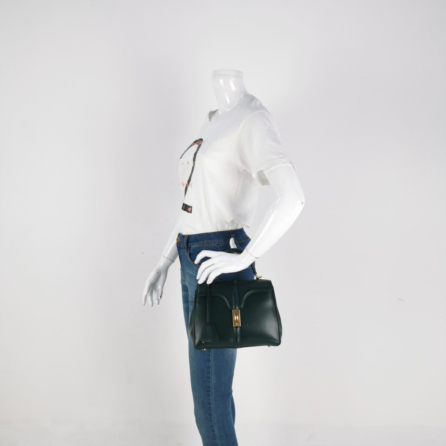 Celine 16 Bag Small Dark Green Smooth Calfskin Leather