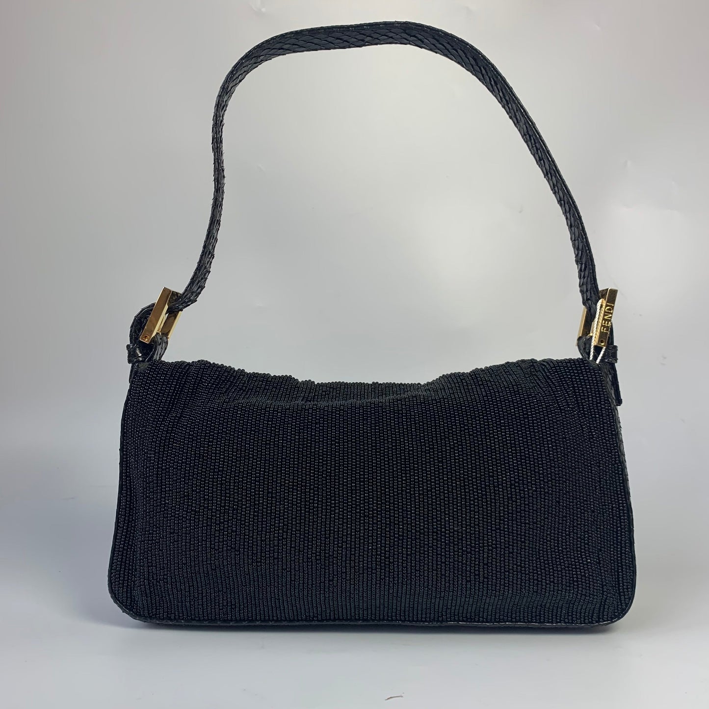 Fendi Baguette   Black Round Beads with Snake Skin Strap