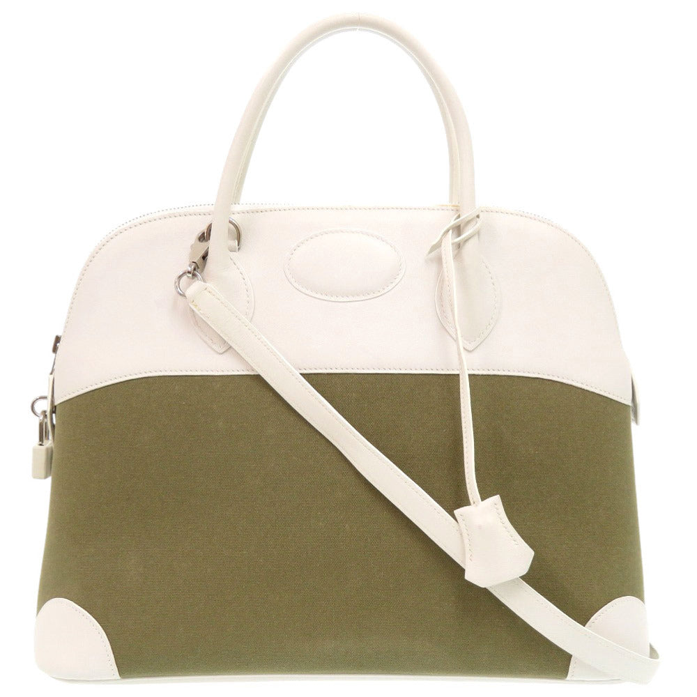 HERMES Handbag Toile Gibessire, Vaux Swift khaki Bored 37 Women
