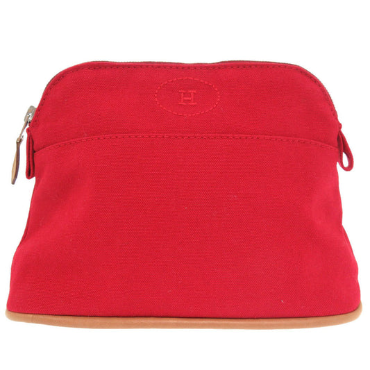 HERMES Pouch canvas Red Bored pouch 20 Women