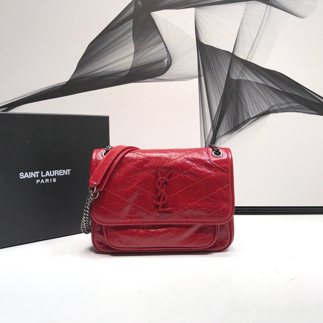 Yves Saint Laurent Niki Baby Chain Bag In Crinkled Red