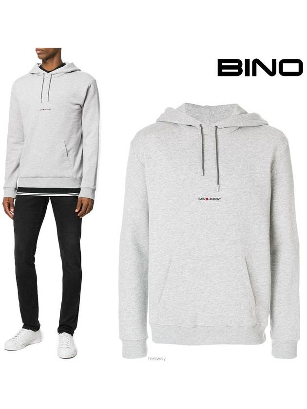 Luxury Saint Laurent Trending 2026 Men's Logo Print Fleece Hoodie Grey