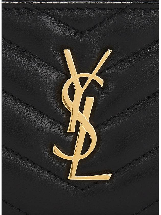 Luxury Saint Laurent Trending 2026 Monogram Logo Plaque Zip-Up Card Wallet Black