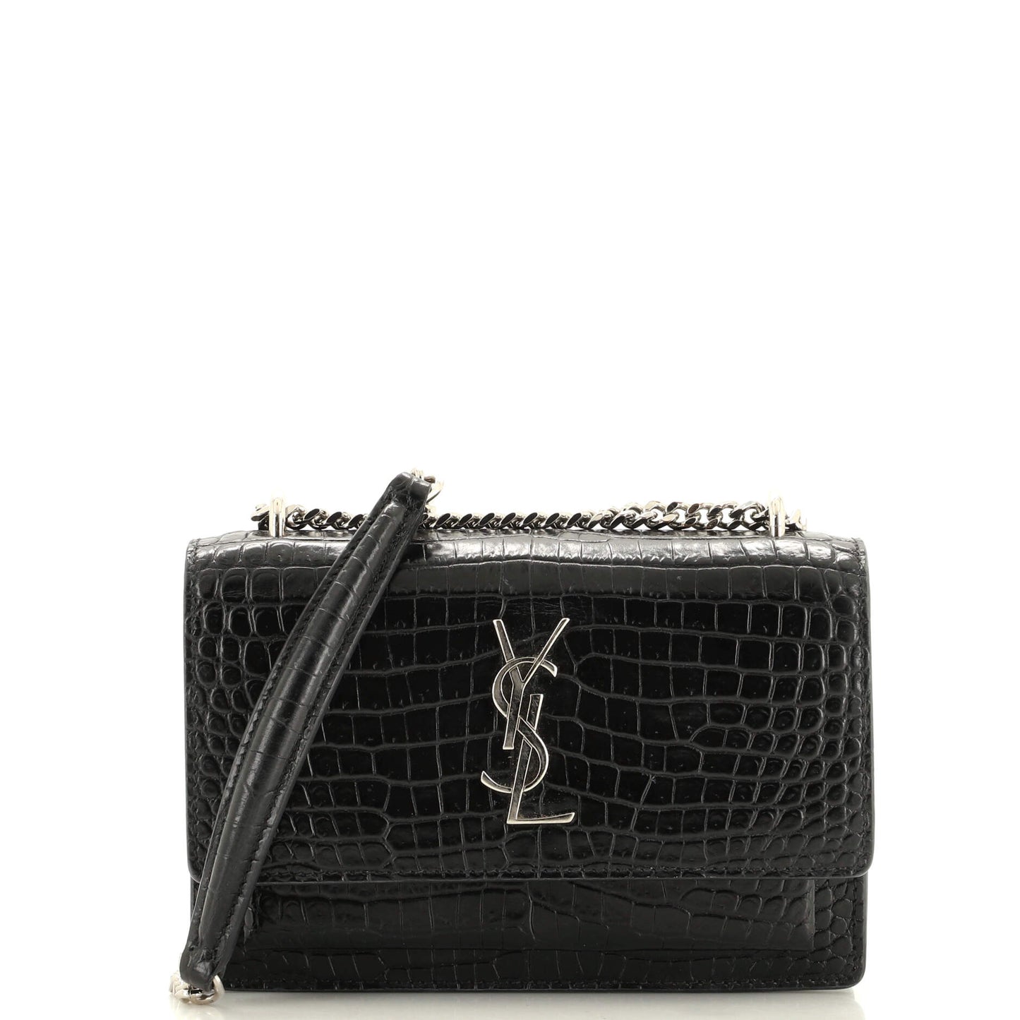 Luxury Saint Laurent Trending 2026 Sunset Chain Wallet Crocodile Embossed Leather