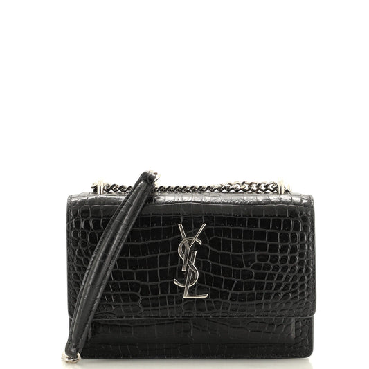 Luxury Saint Laurent Trending 2026 Sunset Chain Wallet Crocodile Embossed Leather