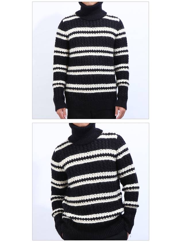 Luxury Saint Laurent Trending 2026 Striped Wool Turtleneck Black