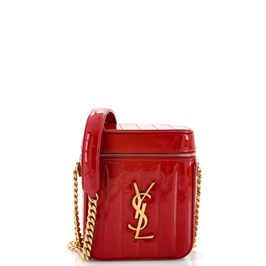 Luxury Saint Laurent Trending 2025 Vicky Vanity Case Crossbody Bag Vertical Quilted Patent