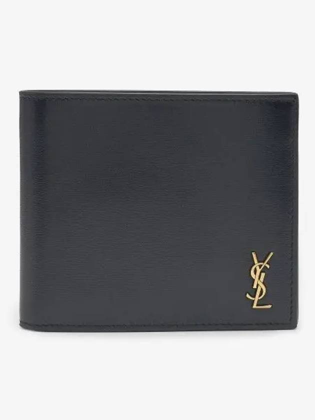 Luxury Saint Laurent Trending 2026 Tiny Cassandre Gold Monogram Half Wallet Black