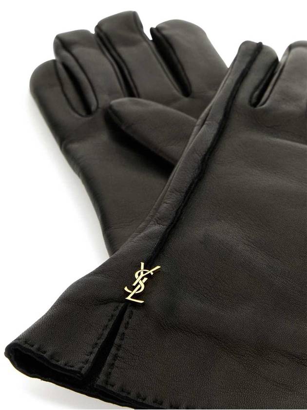 Luxury Saint Laurent Trending 2026 Cassandre Leather Gloves Black