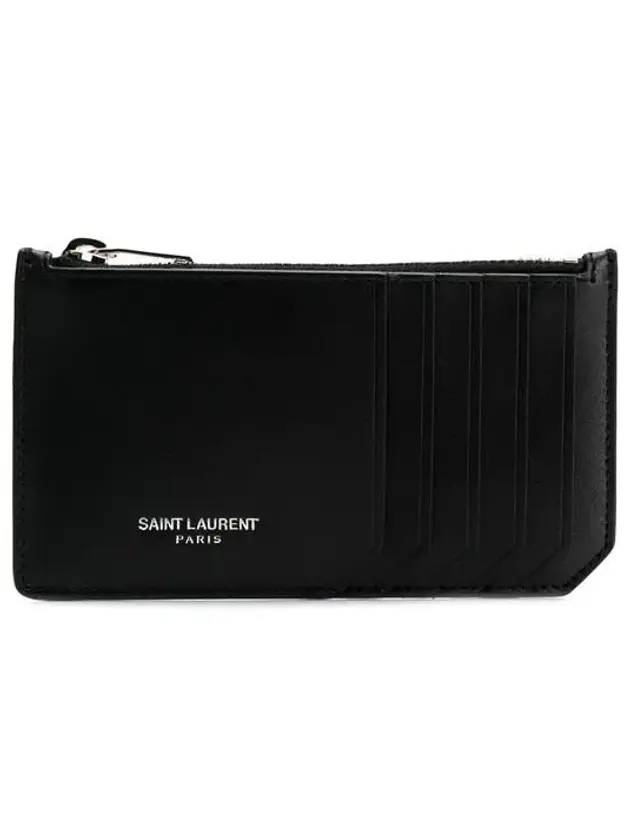 Luxury Saint Laurent Trending 2026 Lizard Pattern Embossed Fragment Zipper Card Wallet Black