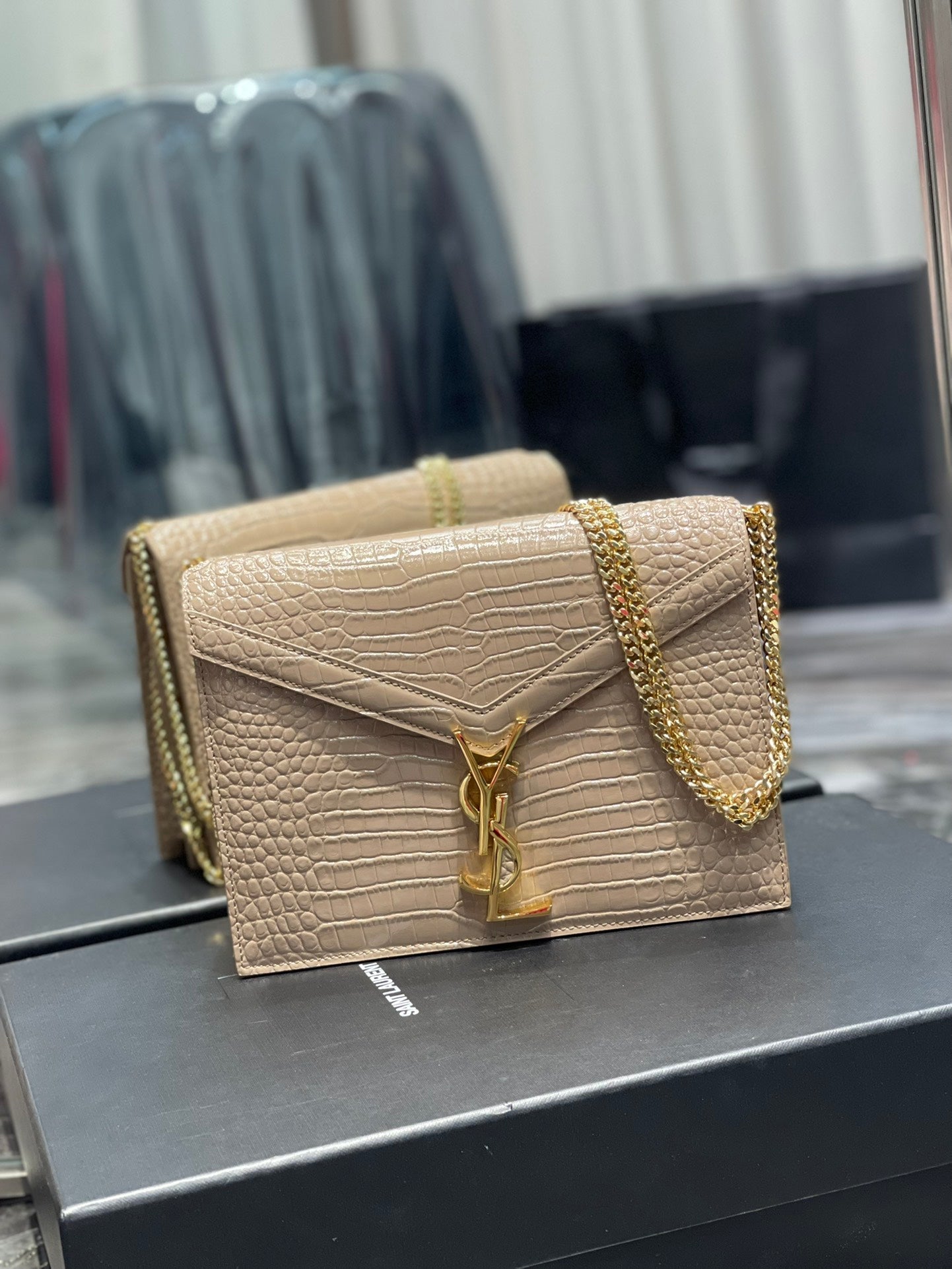 Yves Saint Laurent Cassandra Medium Chain Bag Dark Beige
