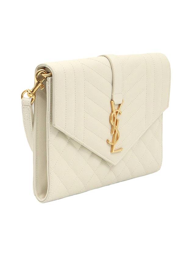 Luxury Saint Laurent Trending 2026 Blanc Vintage White Grande Poudre Embossed Gold Monogram Envelope Strap Clutch