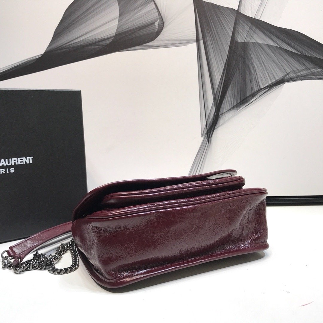 Yves Saint Laurent Niki Baby Chain Bag In Crinkled Burgundy