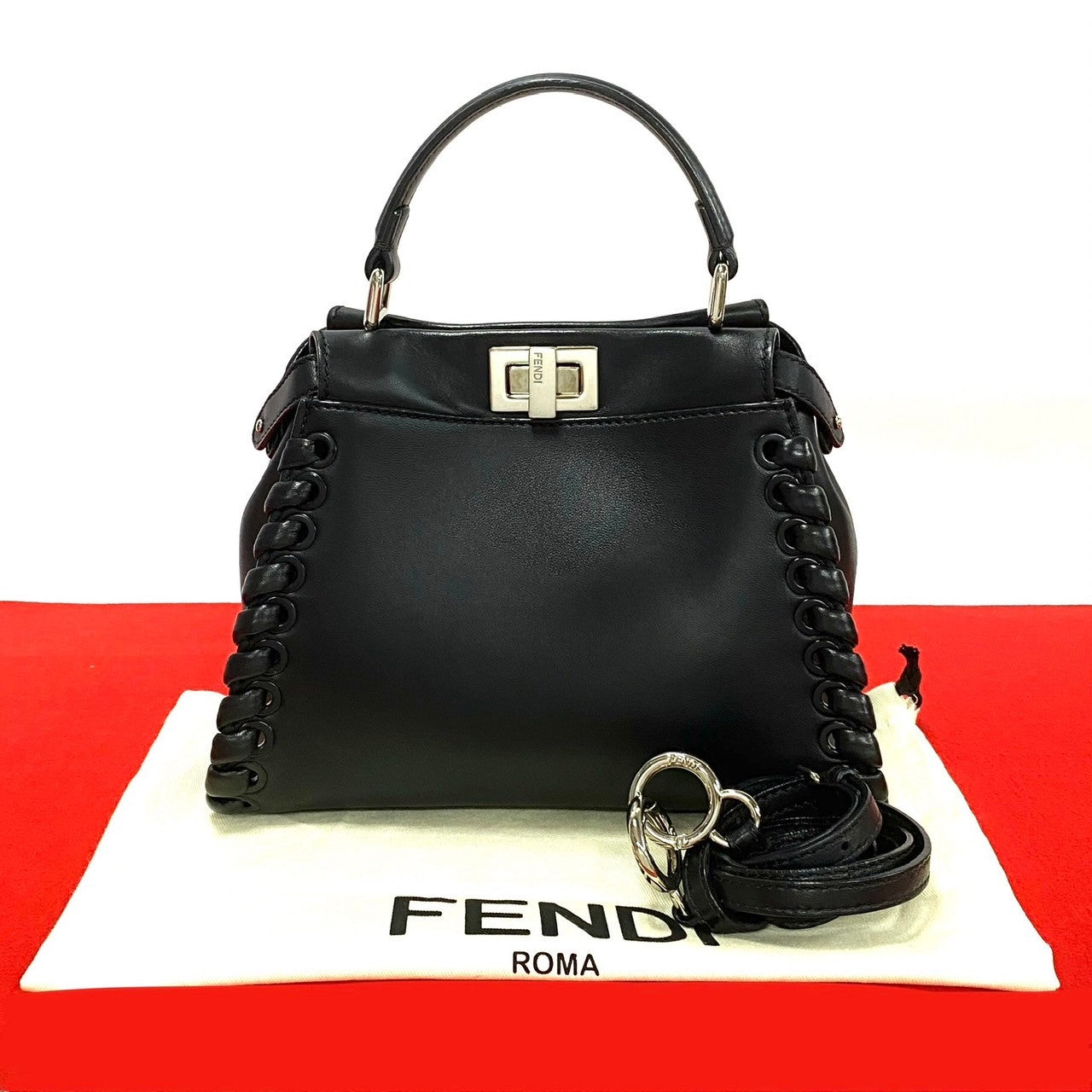 FENDI Shoulder Bag leather black Peekaboo Iconic Mini Women
