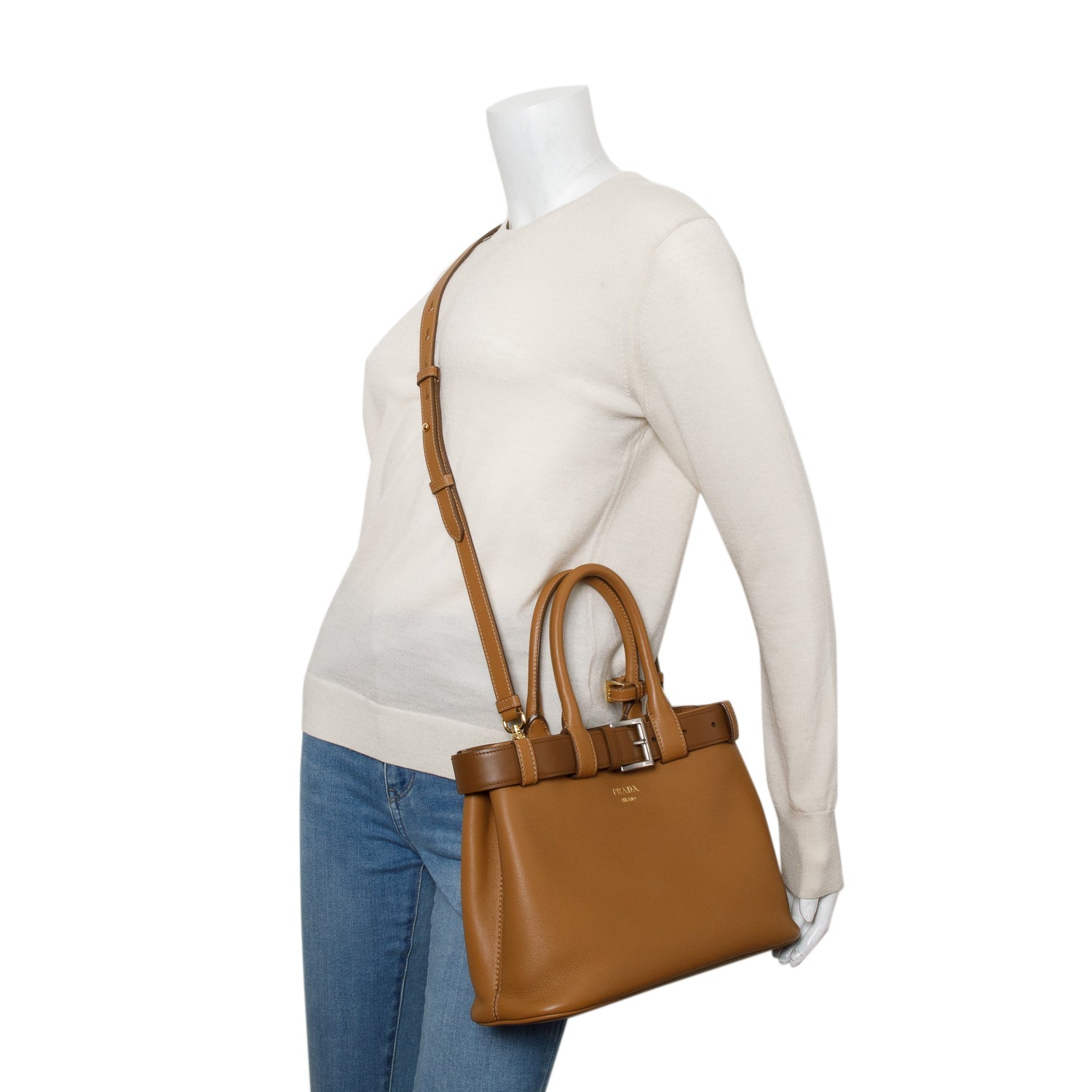 Prada Brown Nappa Leather Small Buckle Handbag