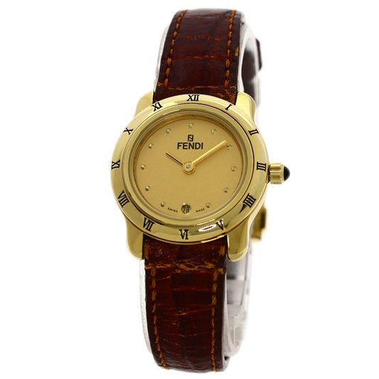 FENDI Watches Quartz 860L Gold Plated, Leather gold Round face gold dial Women