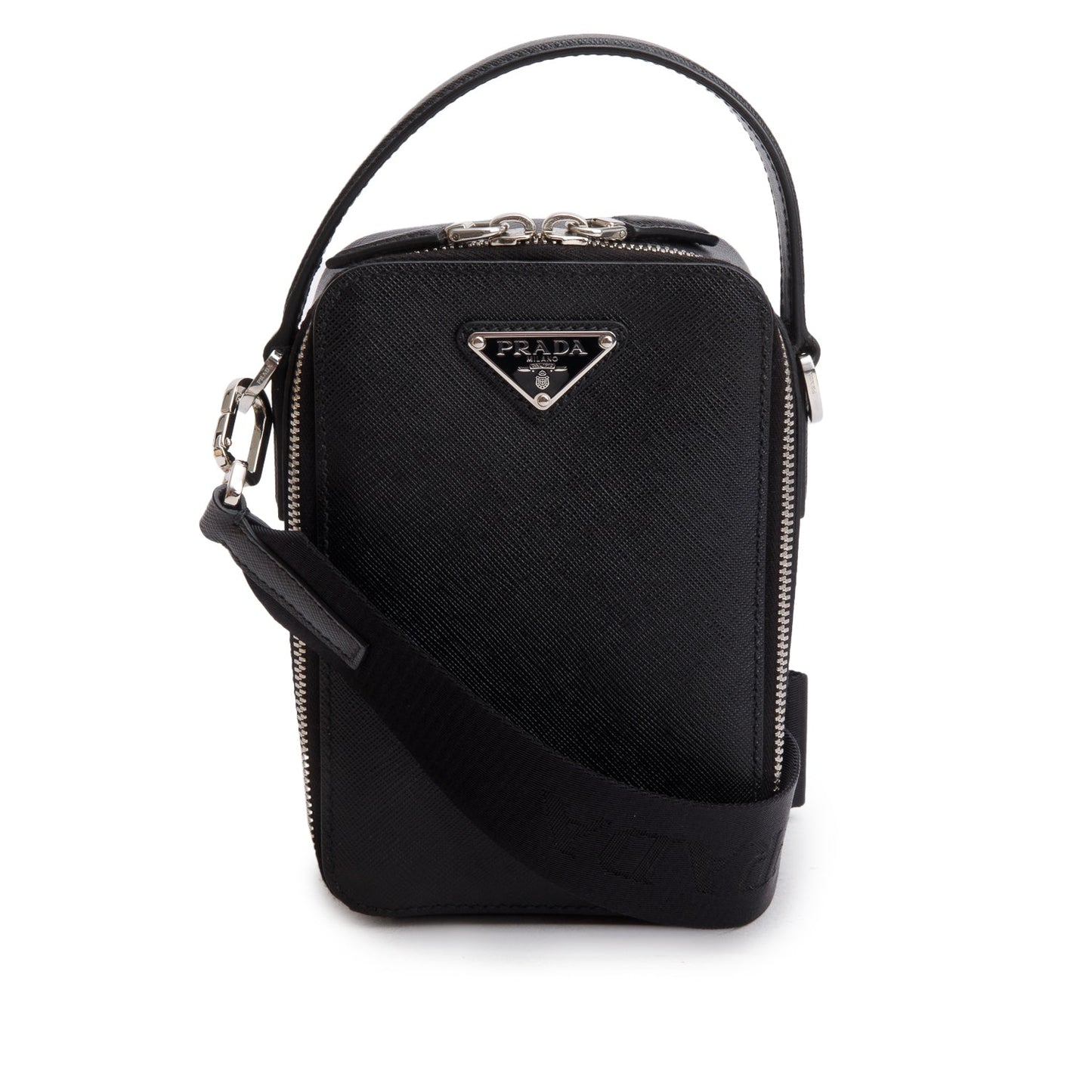 Prada Black Saffiano Leather Travel Brique Crossbody Bag