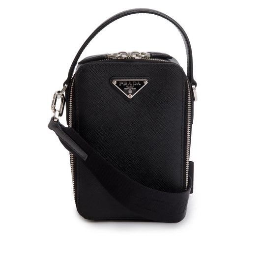 Prada Black Saffiano Leather Travel Brique Crossbody Bag