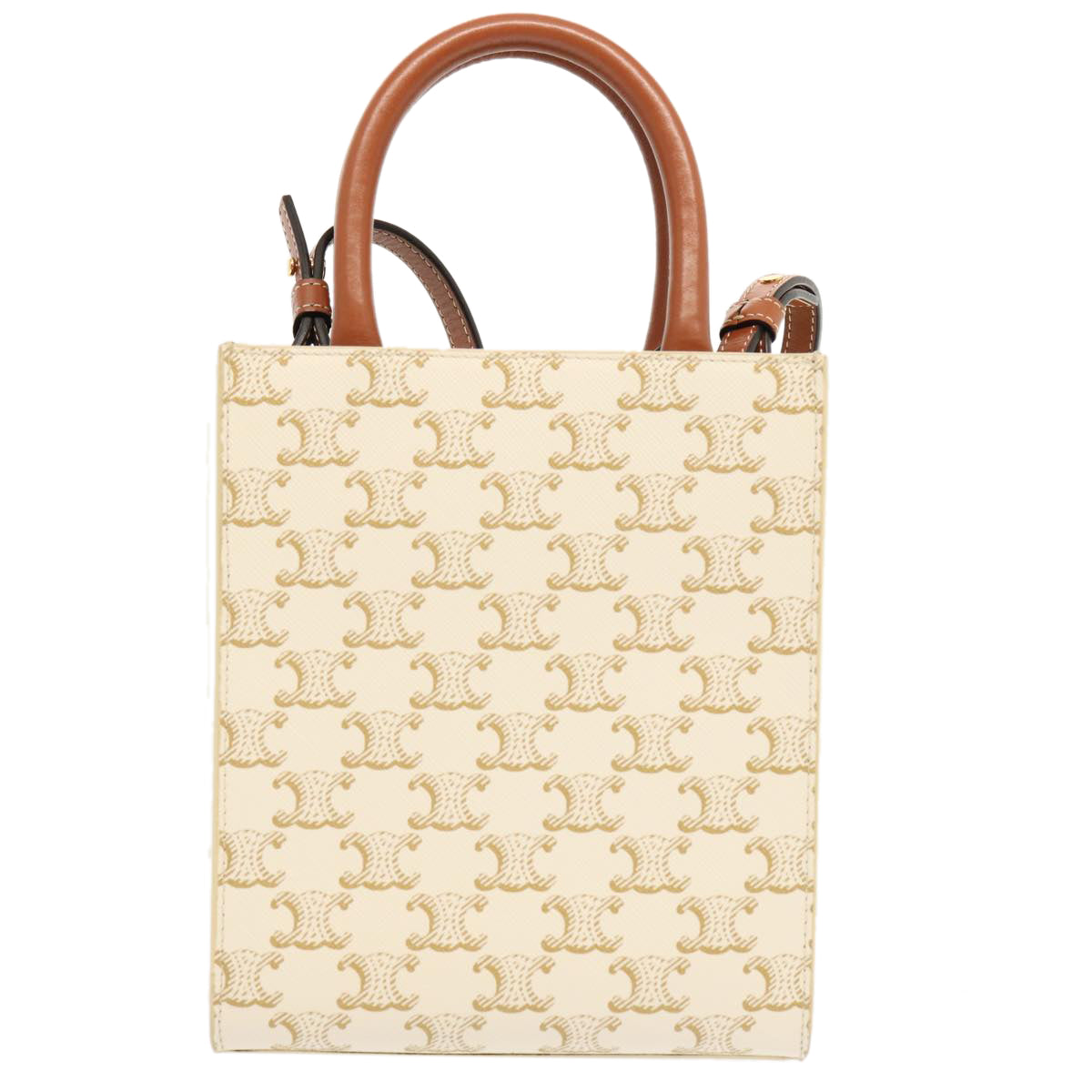 Luxury CELINE Triomphe Canvas Minibar Tical Hippo Hand Bag PVC 2way White Auth 70259A