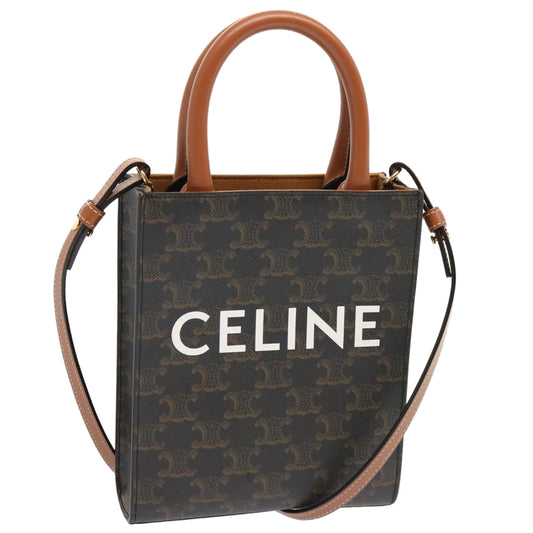 Luxury CELINE Triomphe Canvas Minibar Tical Hippo Hand Bag PVC 2way Black Auth 70260A