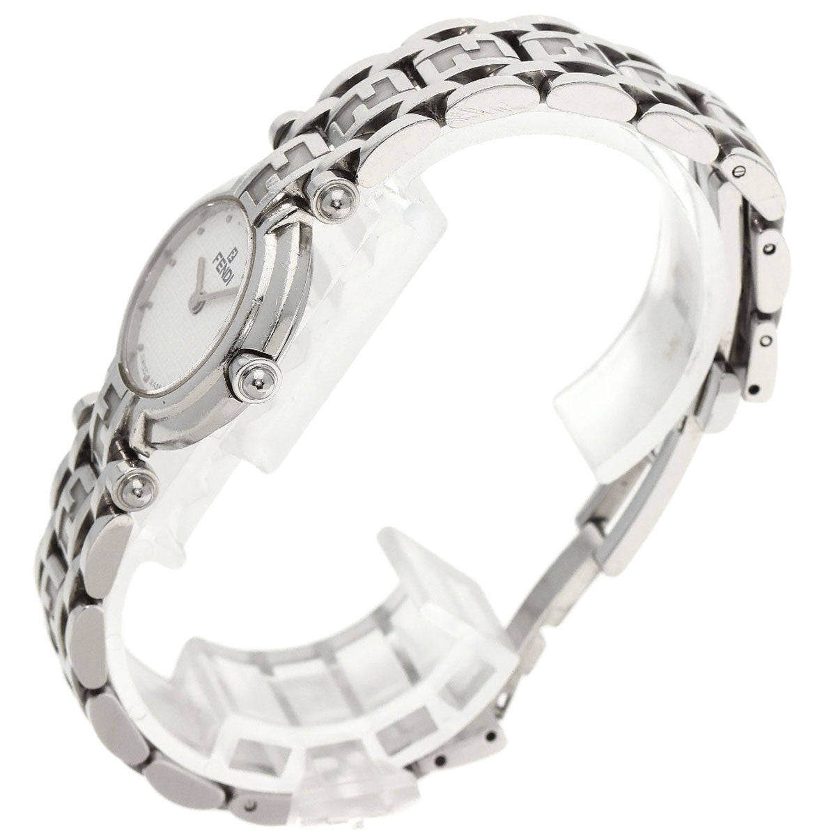 FENDI Watches Quartz 750L Stainless Steel , Stainless Steel Silver Zucca Pattern Round Face white dial Women