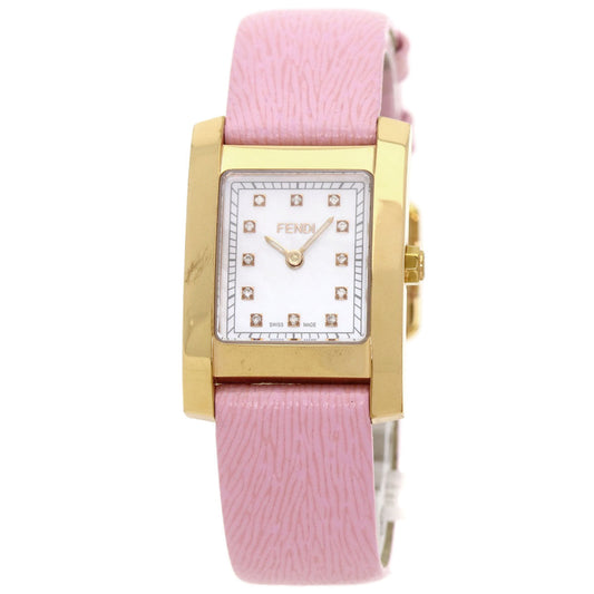 FENDI Watches Quartz 7000L Gold Plated gold Square face 12P diamond White shell dial