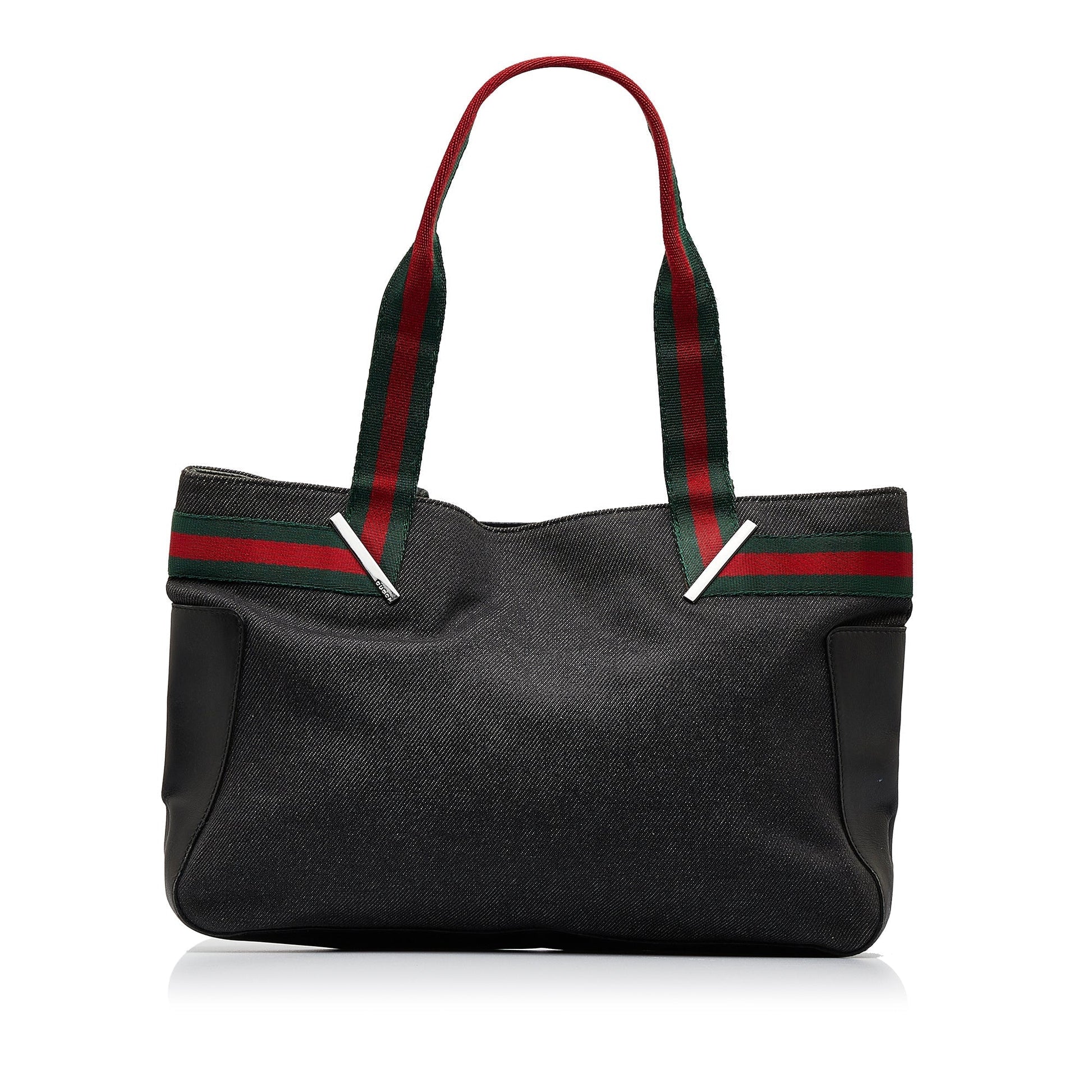 Gucci Web Black Leather Canvas Tote Style 2
