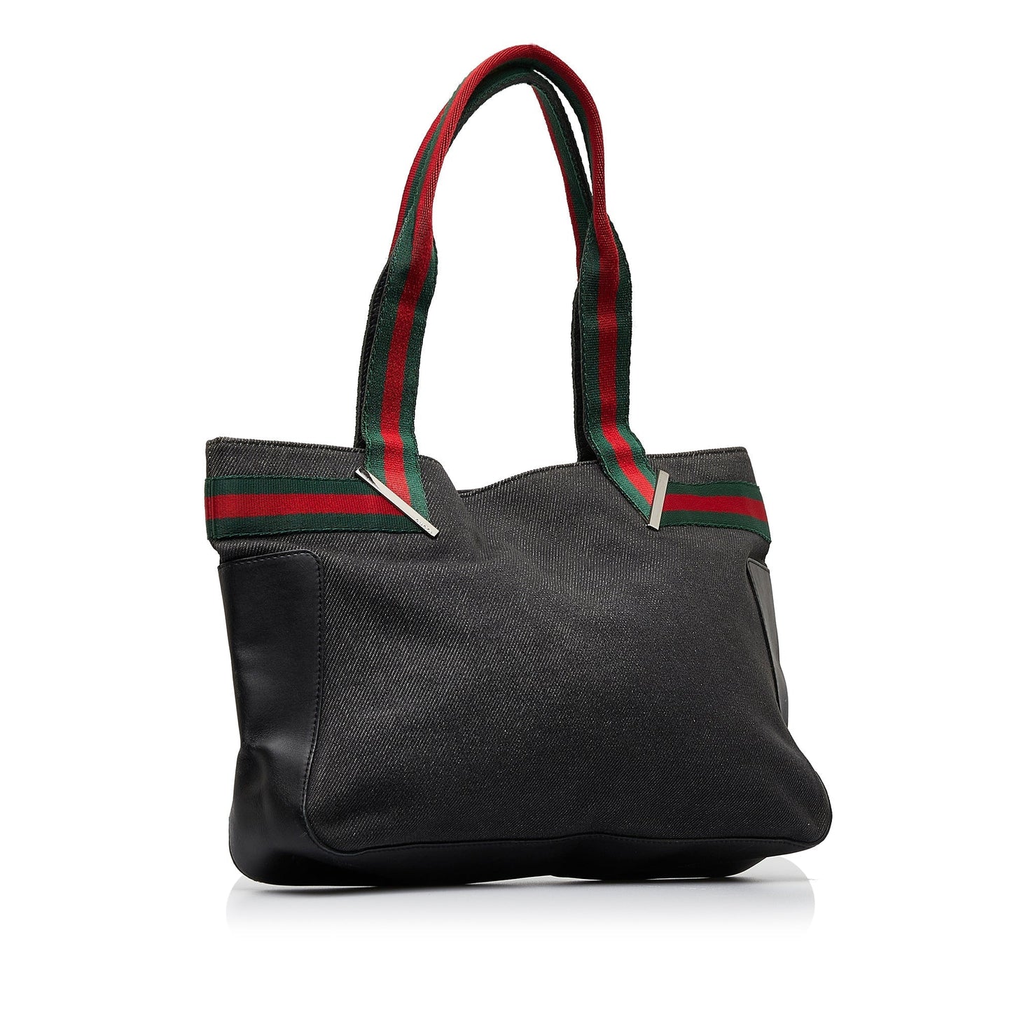 Gucci Web Black Leather Canvas Tote Style 2