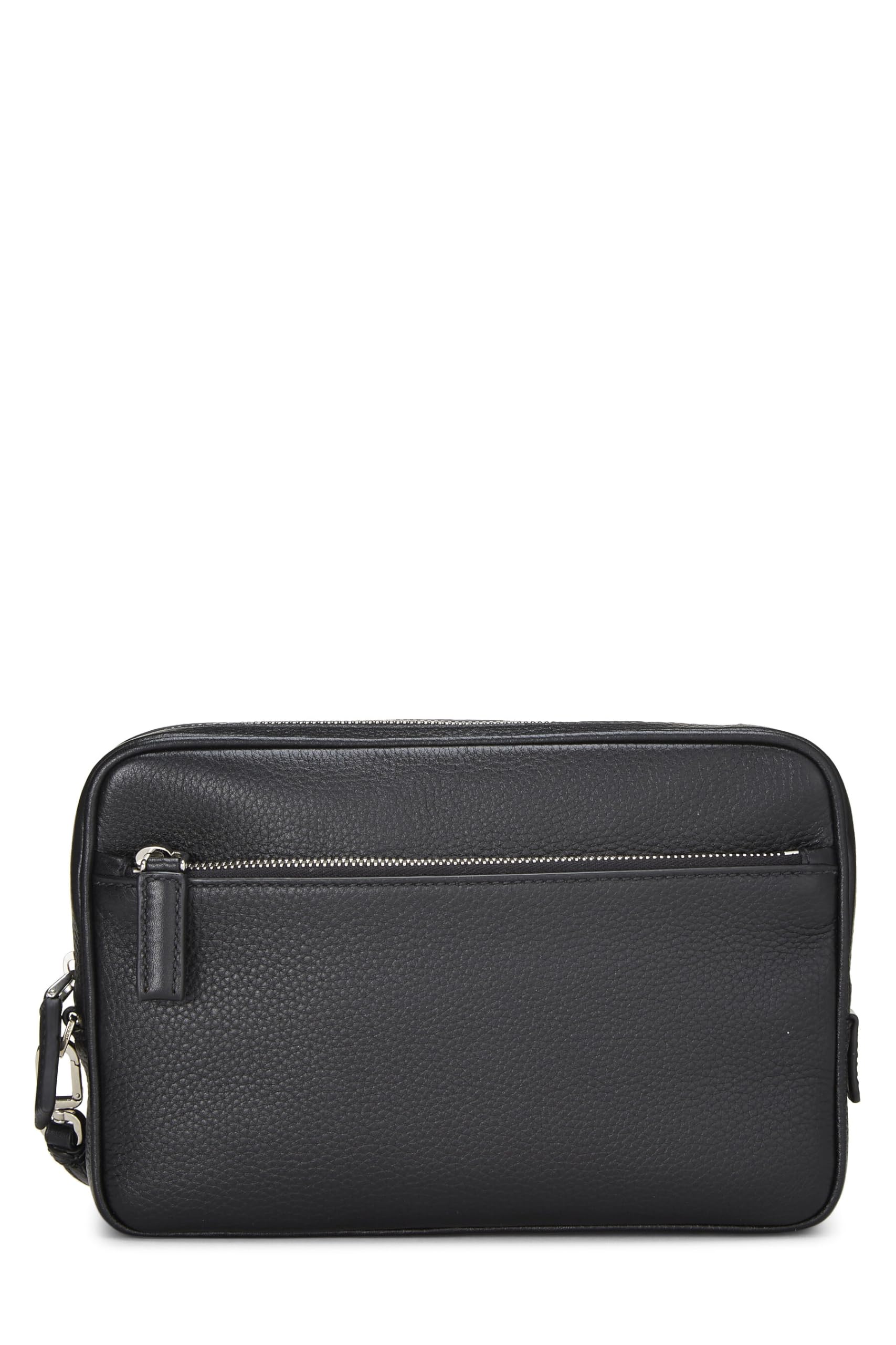 Prada, Black Vitello Daino Leather Clutch, Black