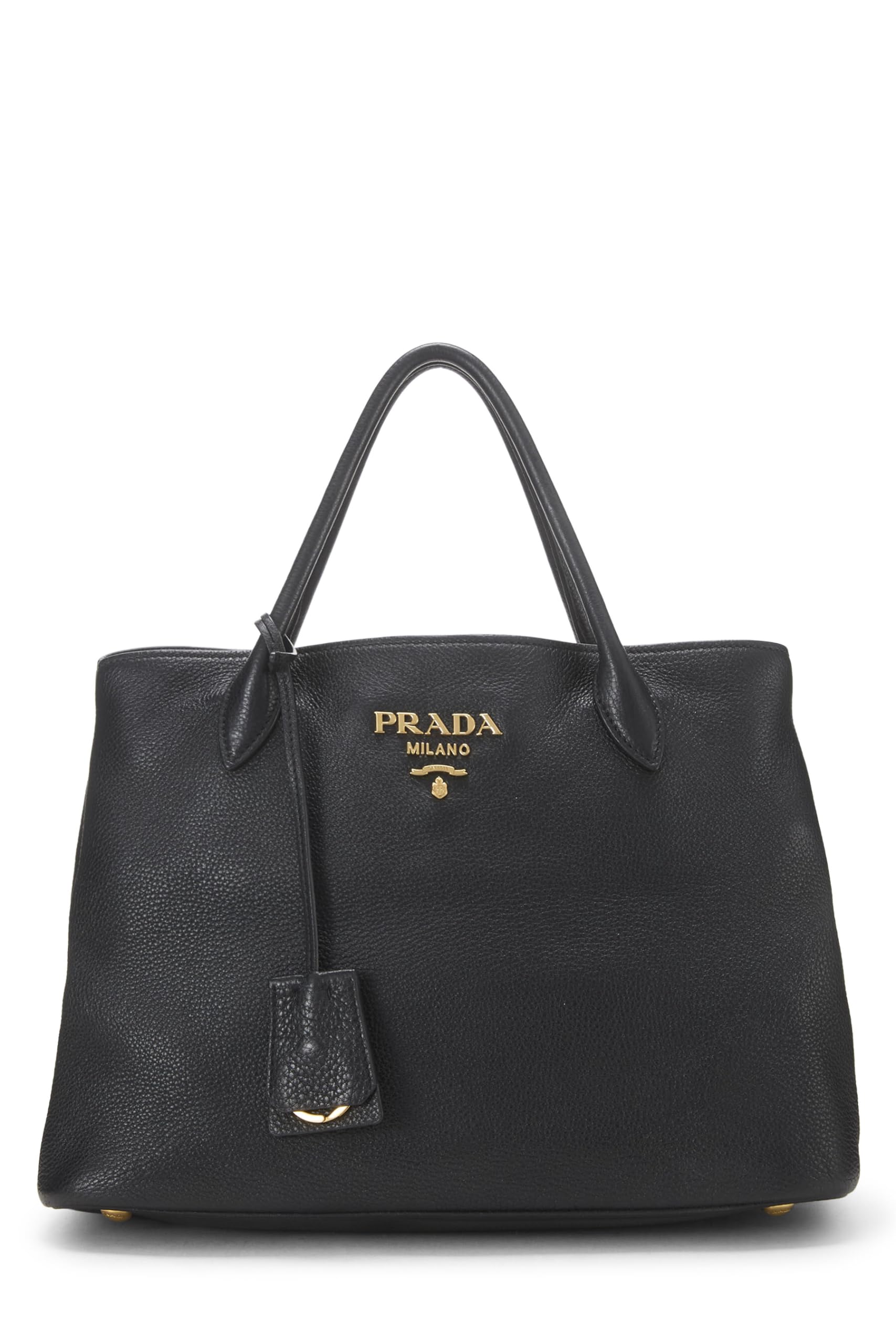 Prada, Black Vitello Daino Double Snap Tote Medium, Black
