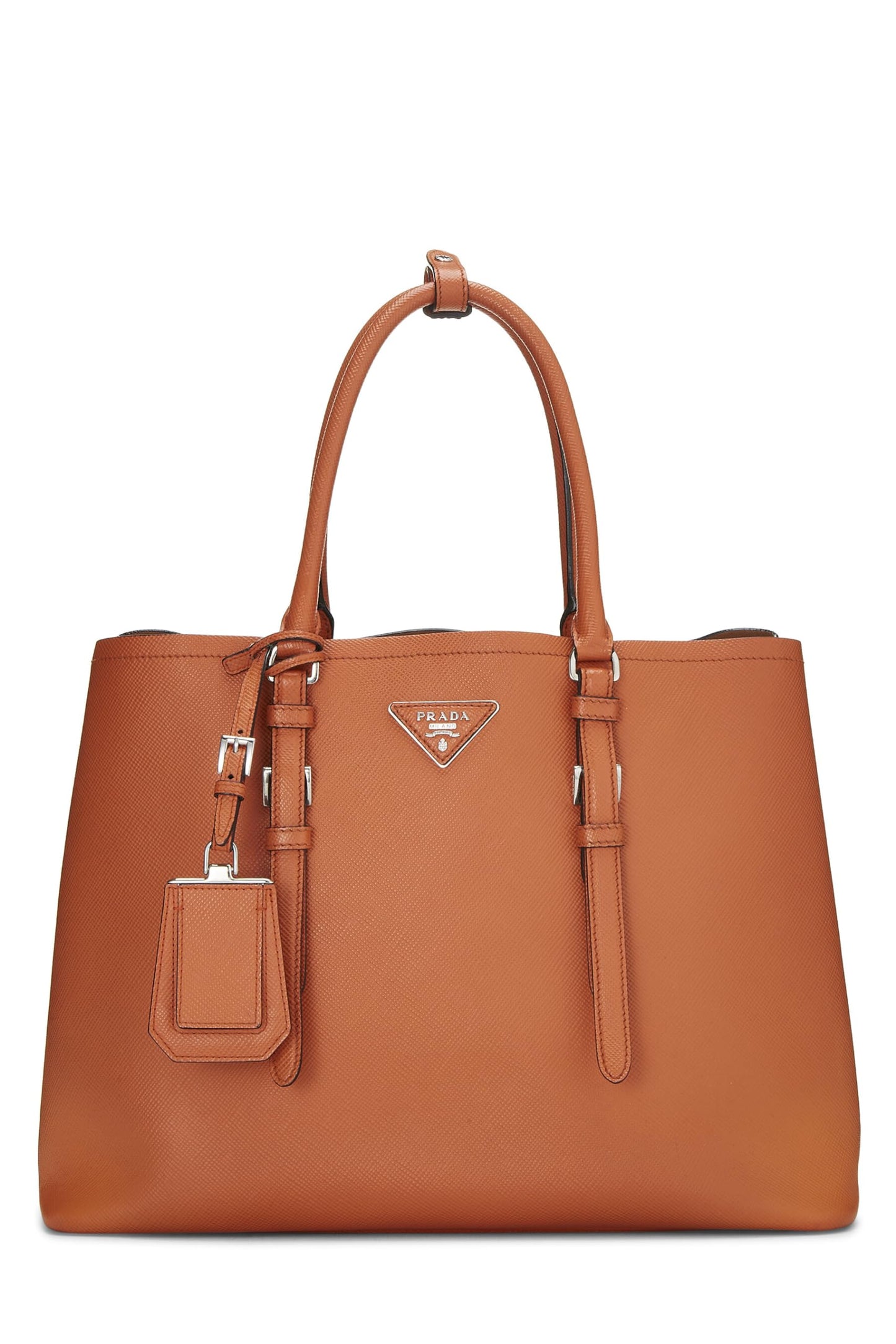 Prada, Orange Saffiano Double Cuir Tote, Orange