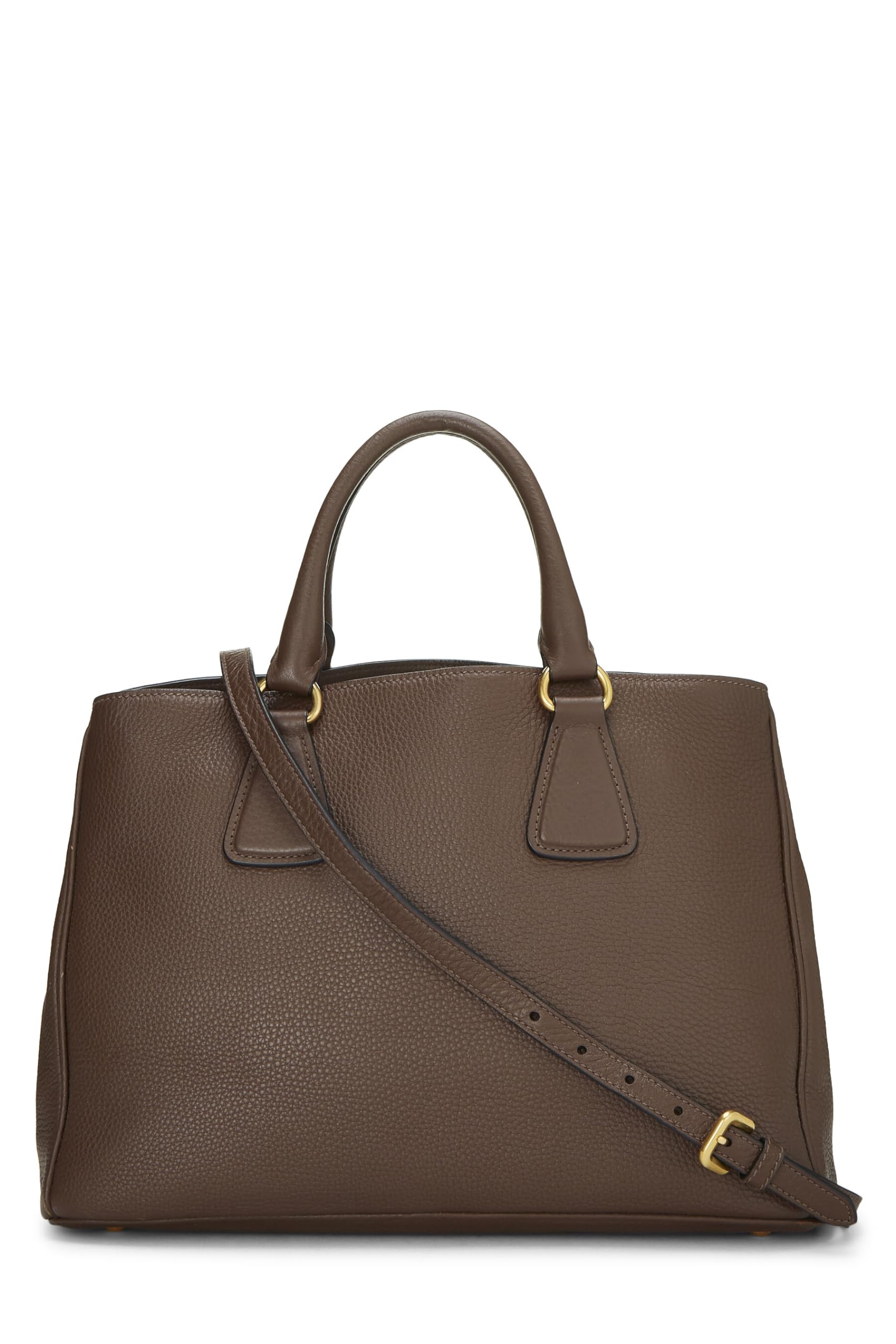Prada, Brown Vitello Daino Convertible Top Handle Tote, Brown