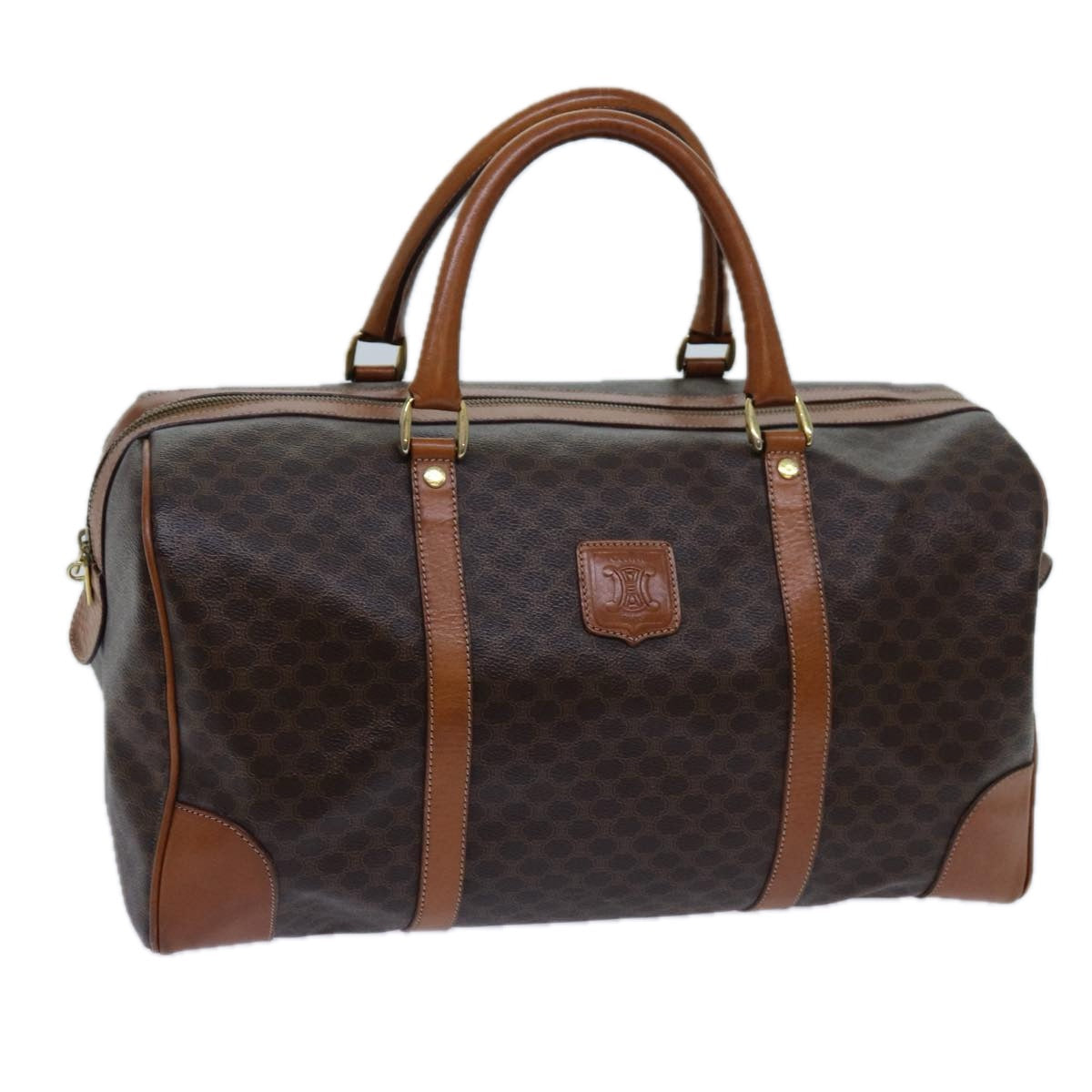 Luxury CELINE Macadam Canvas Boston Bag PVC Brown 71547