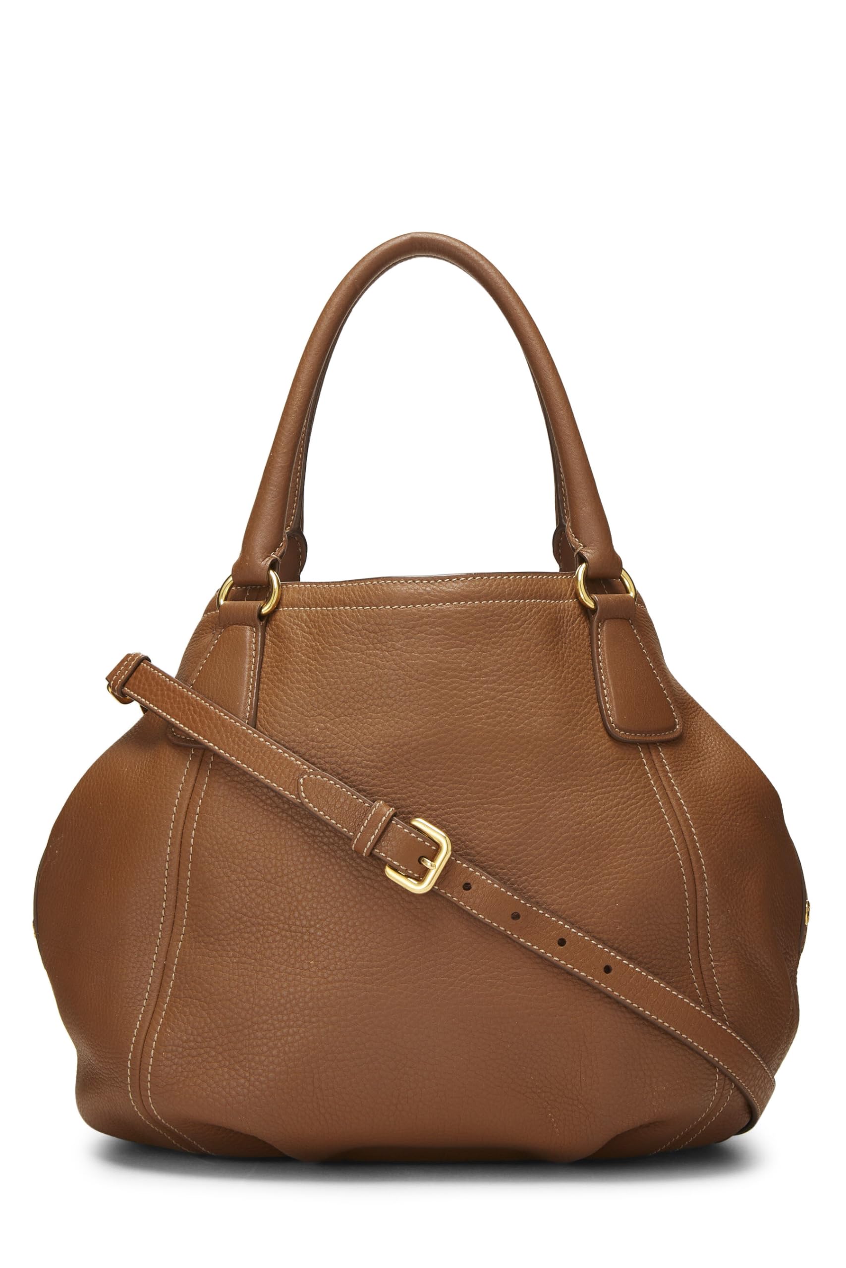 Prada, Brown Vitello Daino Convertible Handbag Medium, Brown