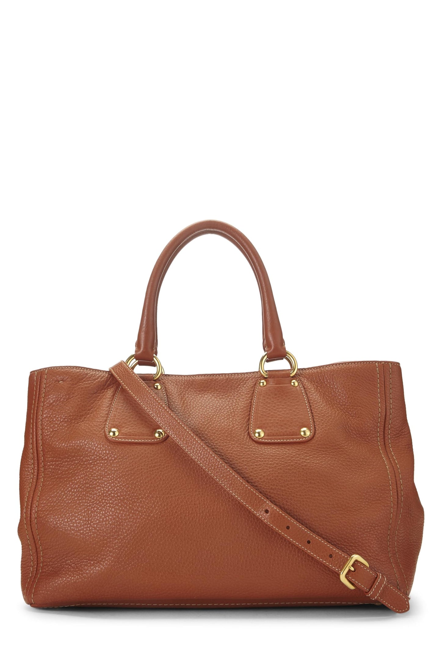 Prada, Brown Vitello Daino Convertible Open Tote Medium, Brown