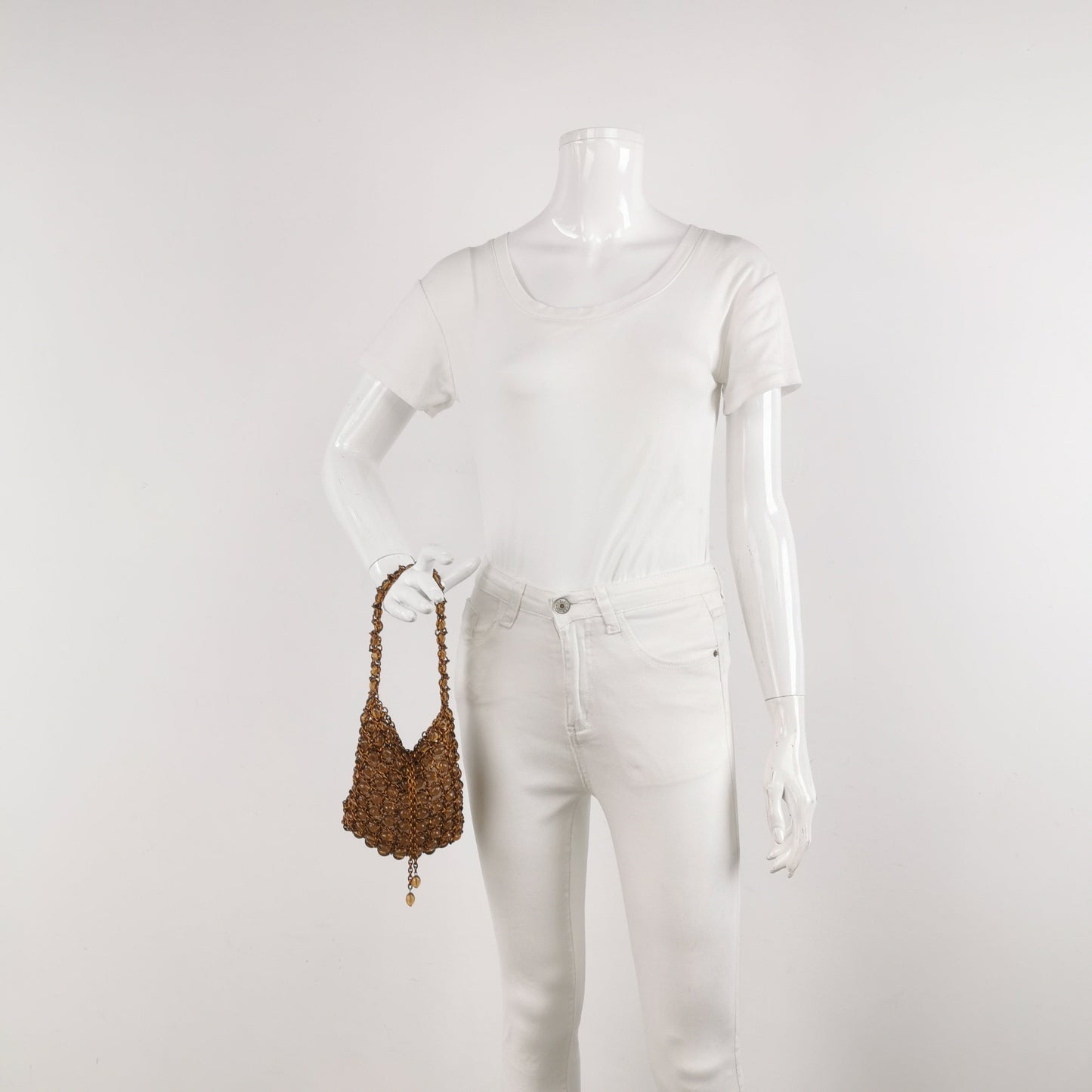 Bottega Veneta   Brown Copper Beaded and Metallic Net Hobo Bag