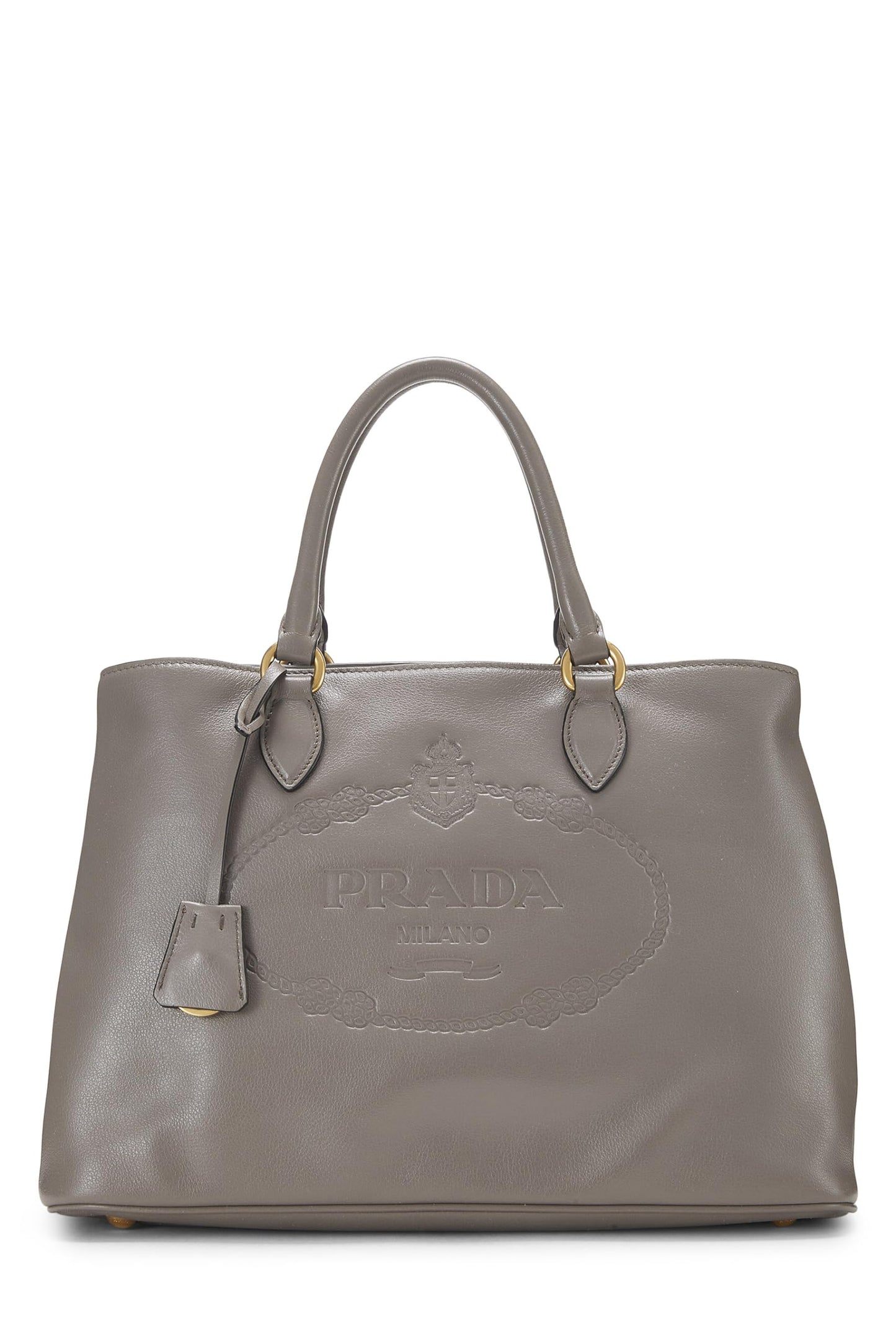 Prada, Grey Calfskin Logo Side Snap Tote Medium, Grey