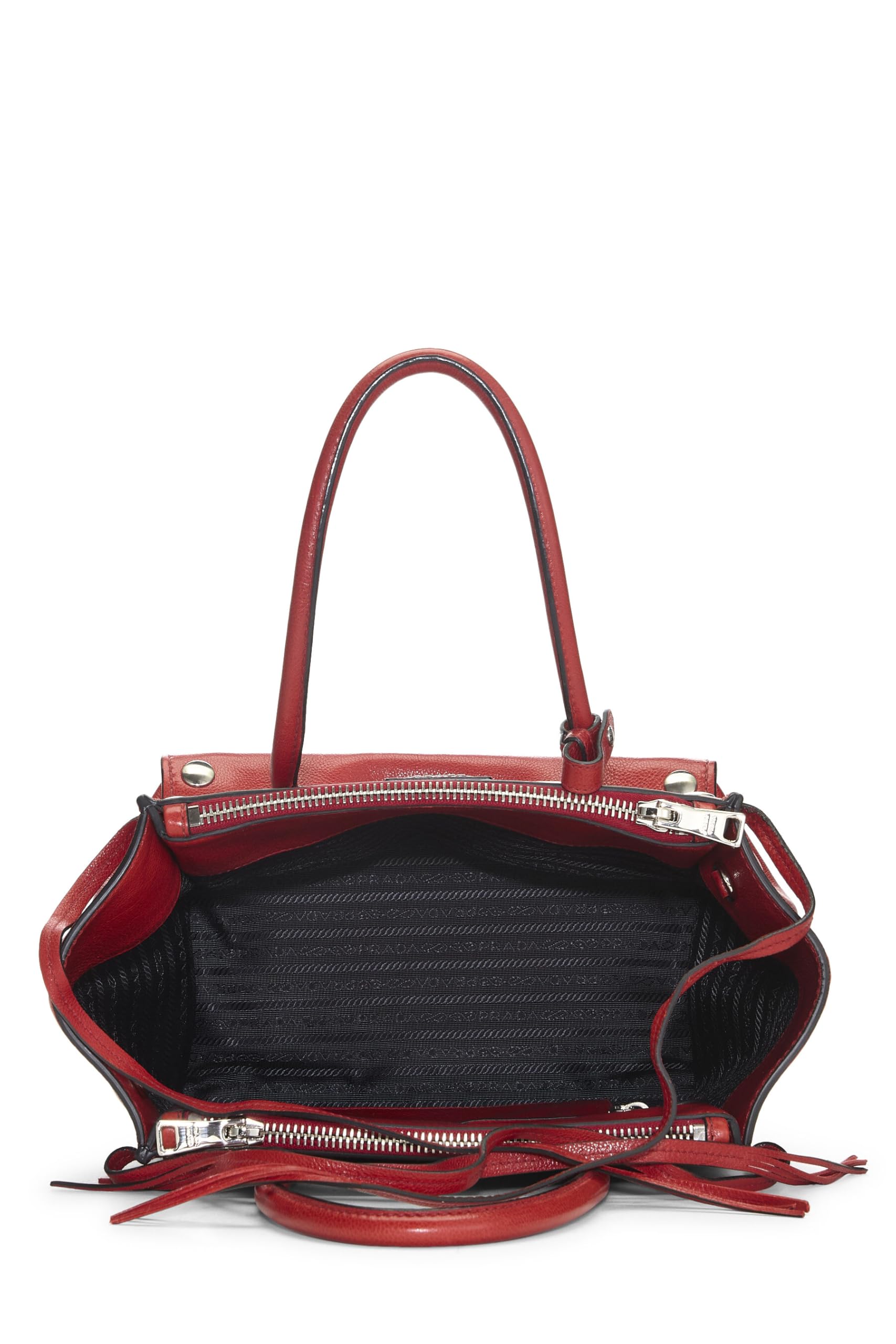 Prada, Red Calfskin Studded Twin Pocket Tote, Red