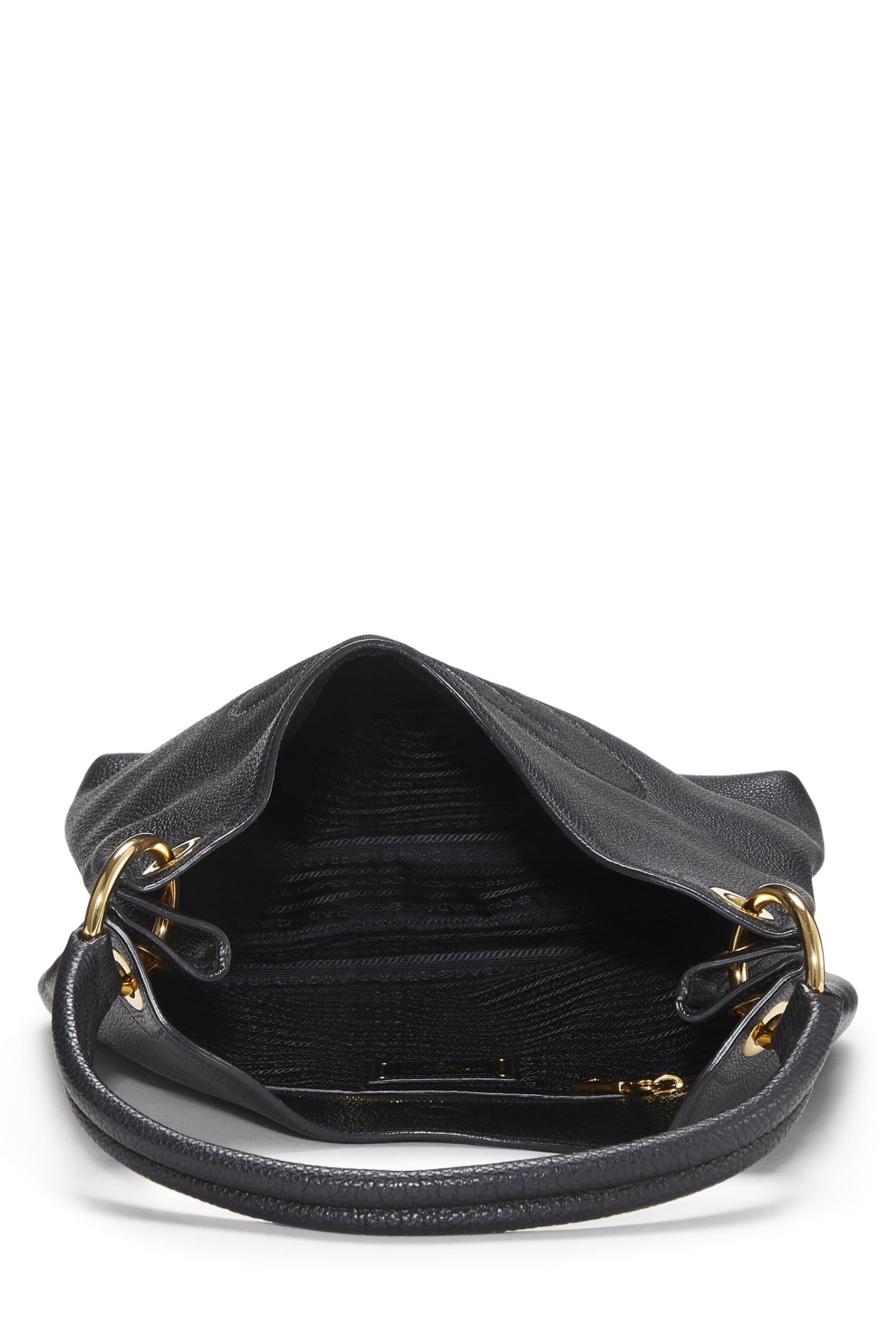 Prada, Black Vitello Daino Embossed Logo Hobo, Black