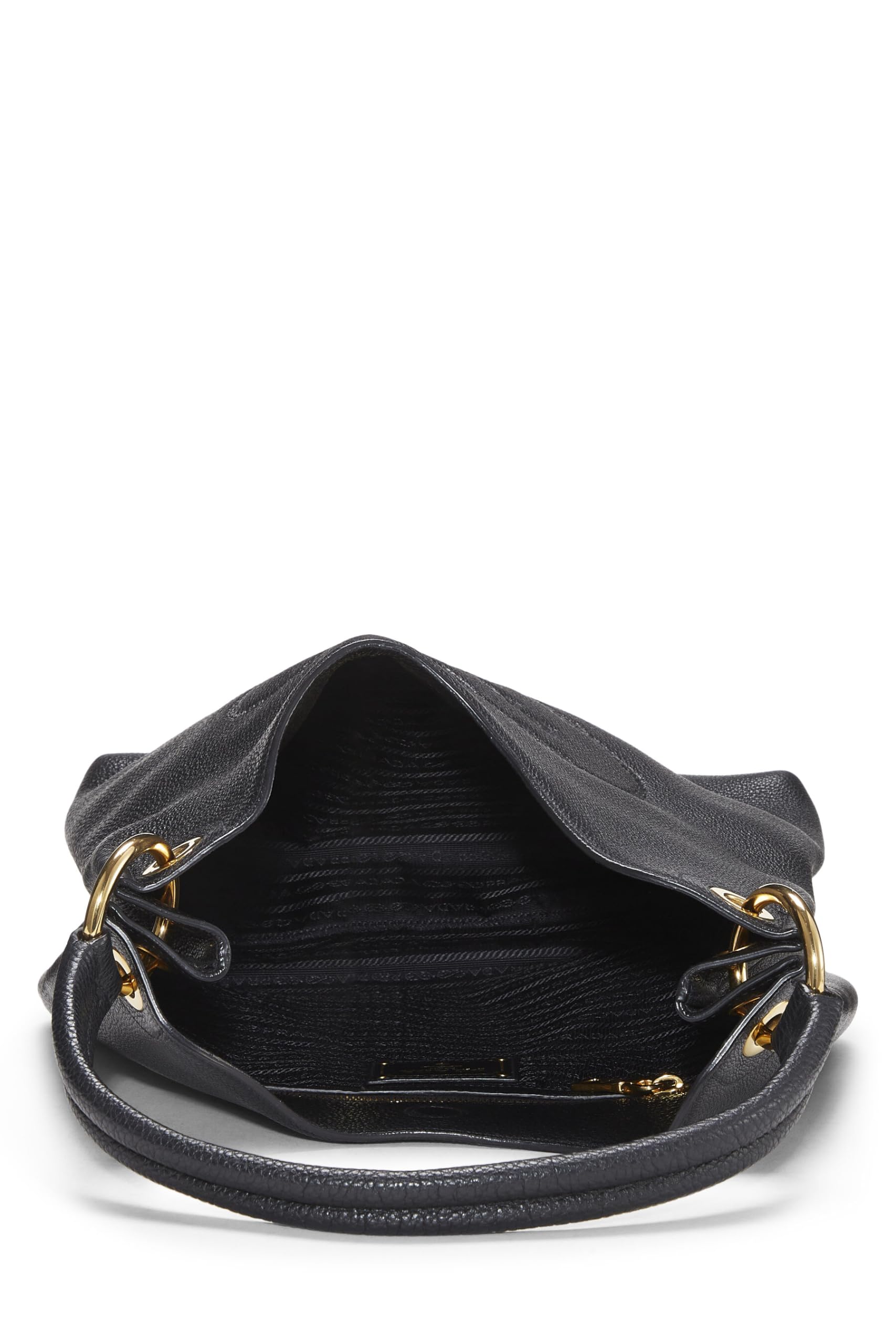 Prada, Black Vitello Daino Embossed Logo Hobo, Black