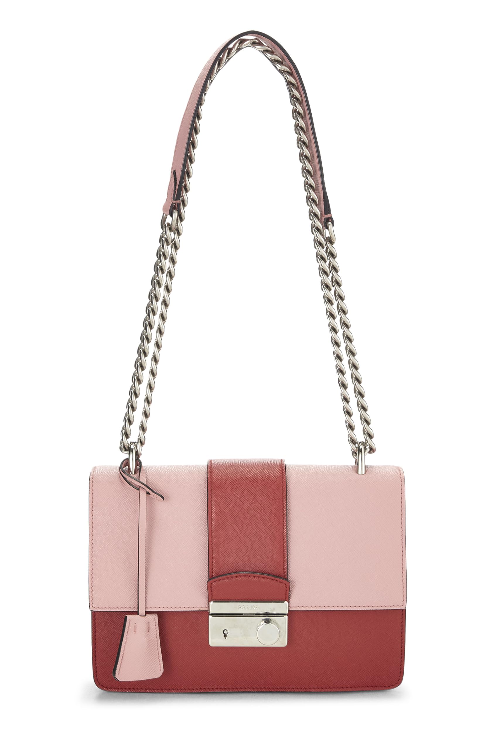 Prada, Pink & Red Saffiano Leather Chain Shoulder Bag, Multi