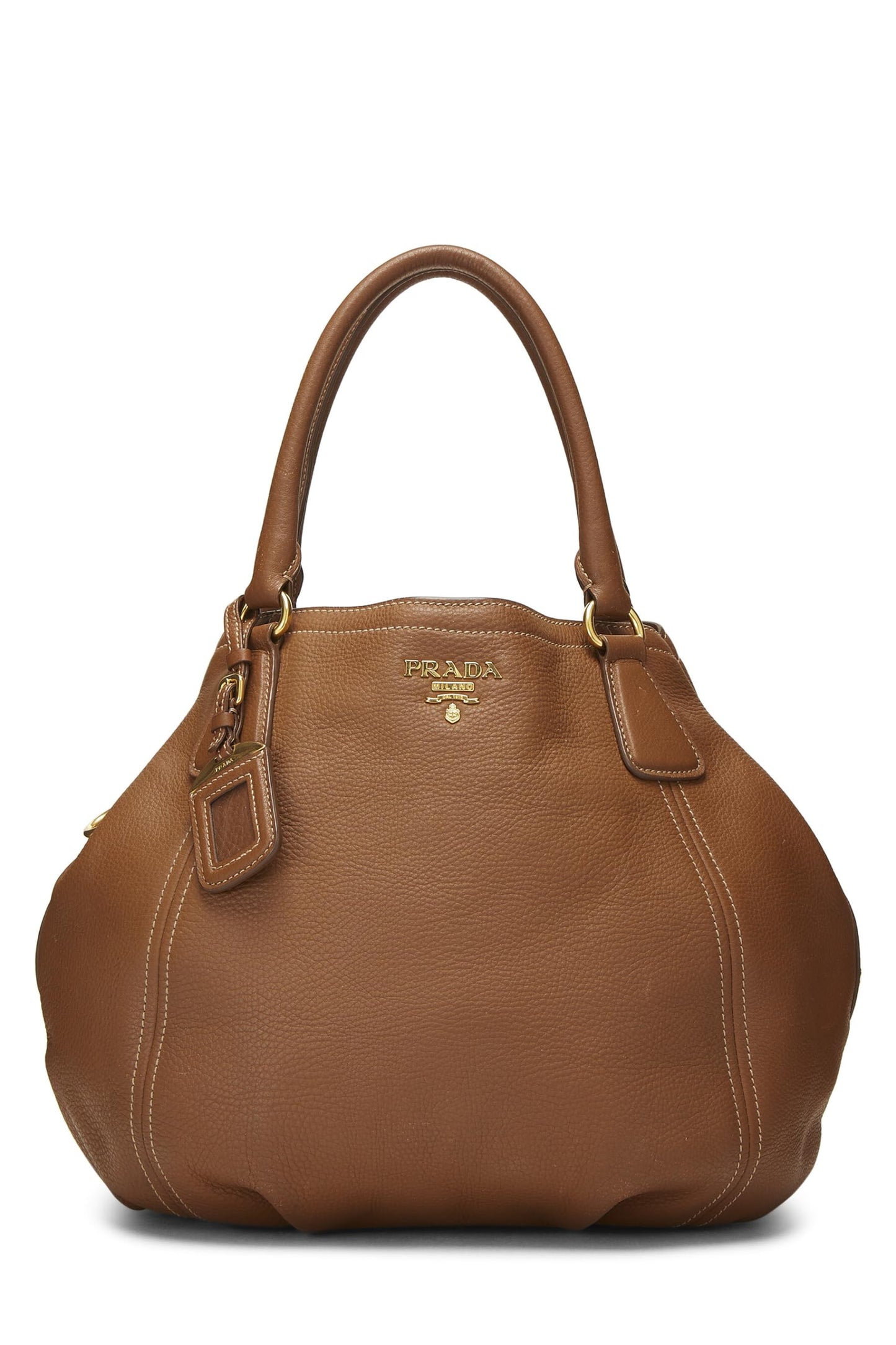 Prada, Brown Vitello Daino Convertible Handbag Medium, Brown