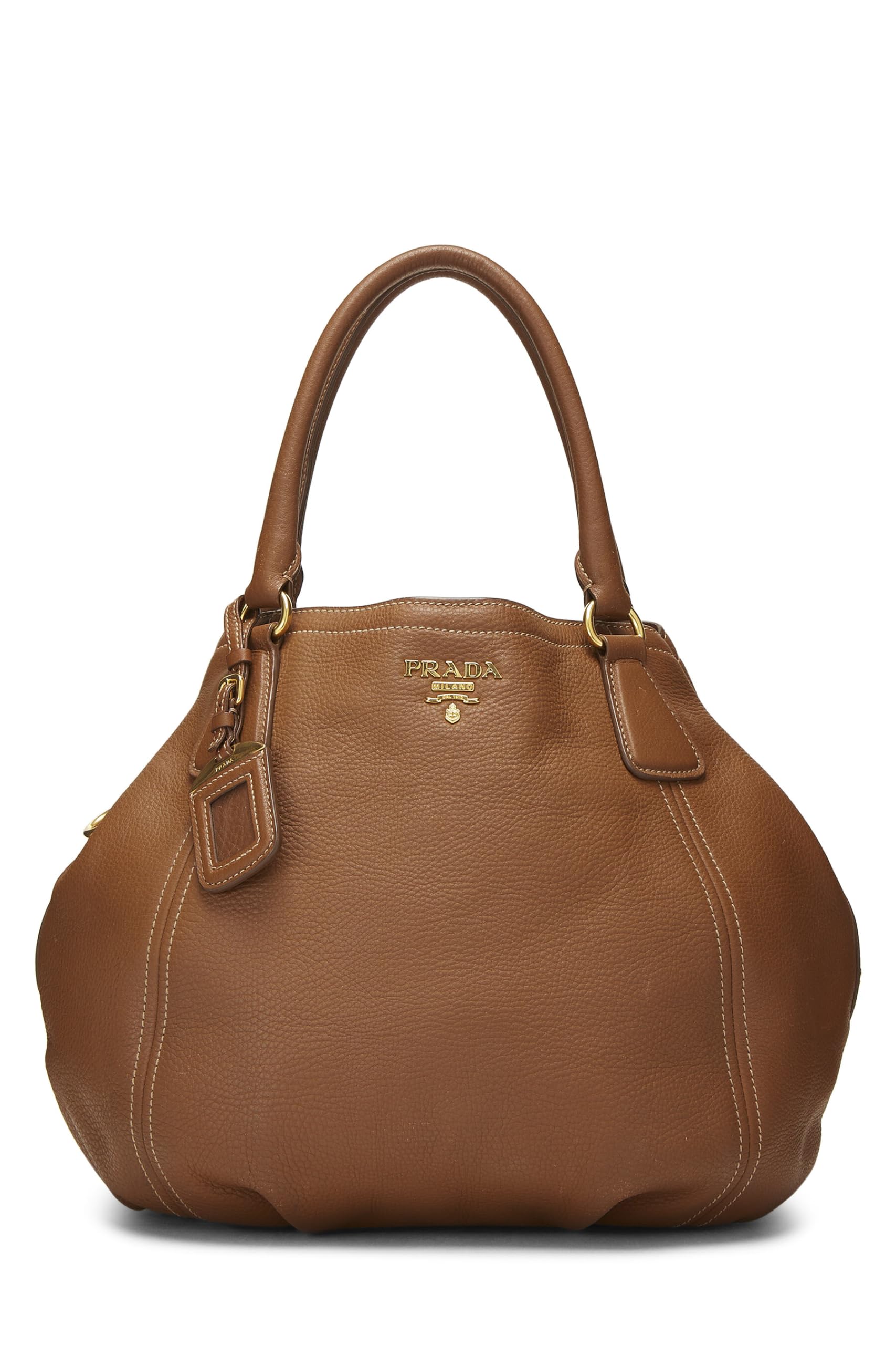Prada, Brown Vitello Daino Convertible Handbag Medium, Brown