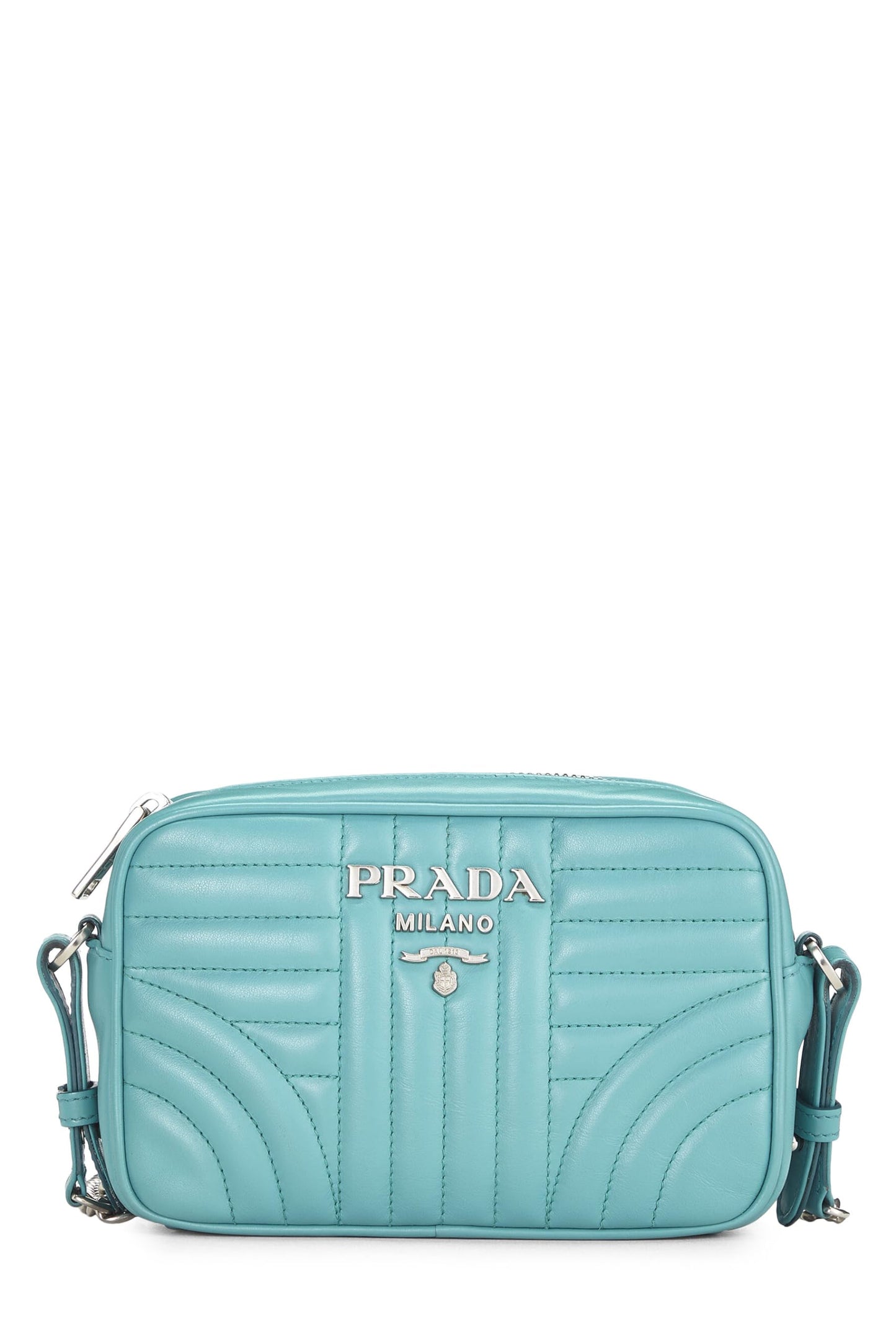 Prada, Turquoise Calfskin Diagramme Camera Bag Small, Blue