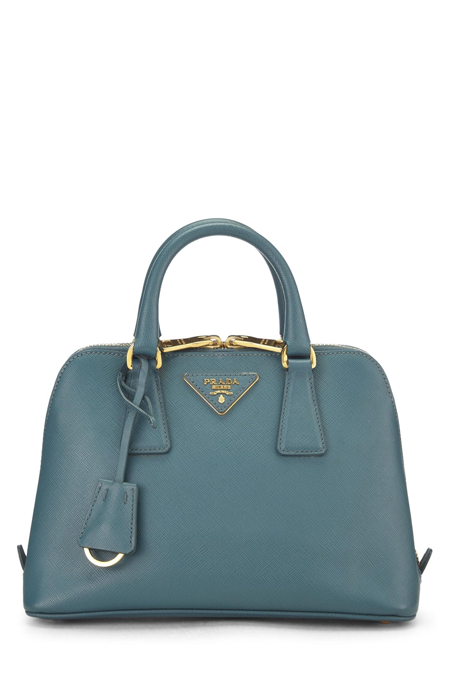 Prada, Blue Saffiano Leather Promenade Mini, Blue Luxury Handbag