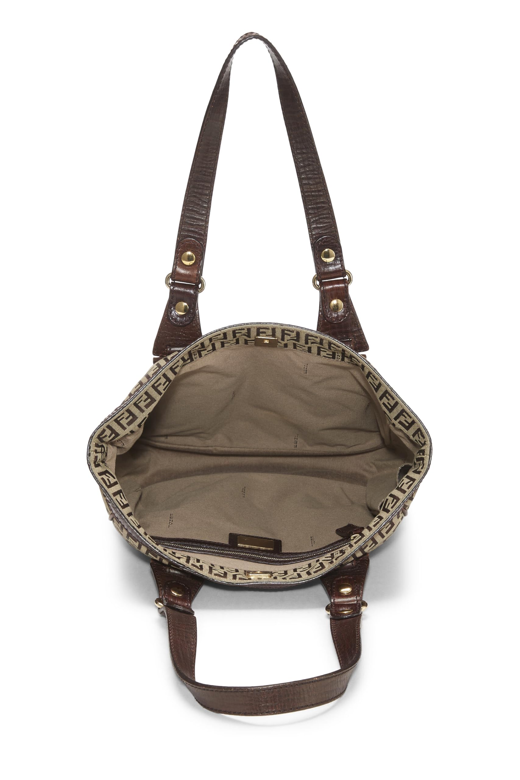 Fendi, Brown Zucchino Canvas Tote Small, Brown
