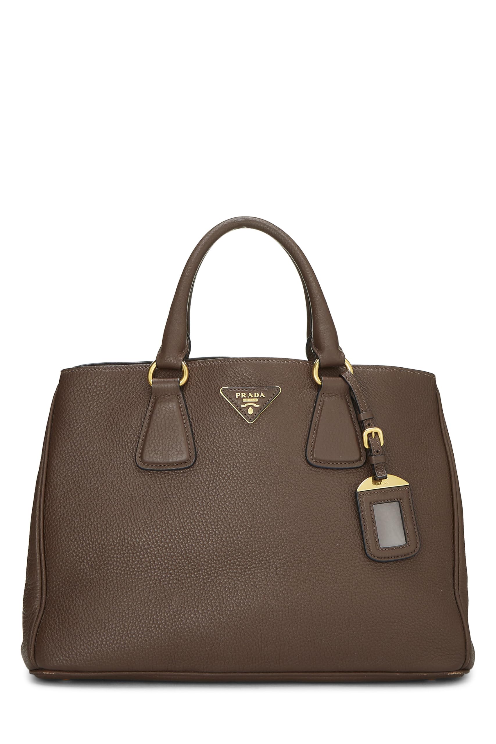 Prada, Brown Vitello Daino Convertible Top Handle Tote, Brown