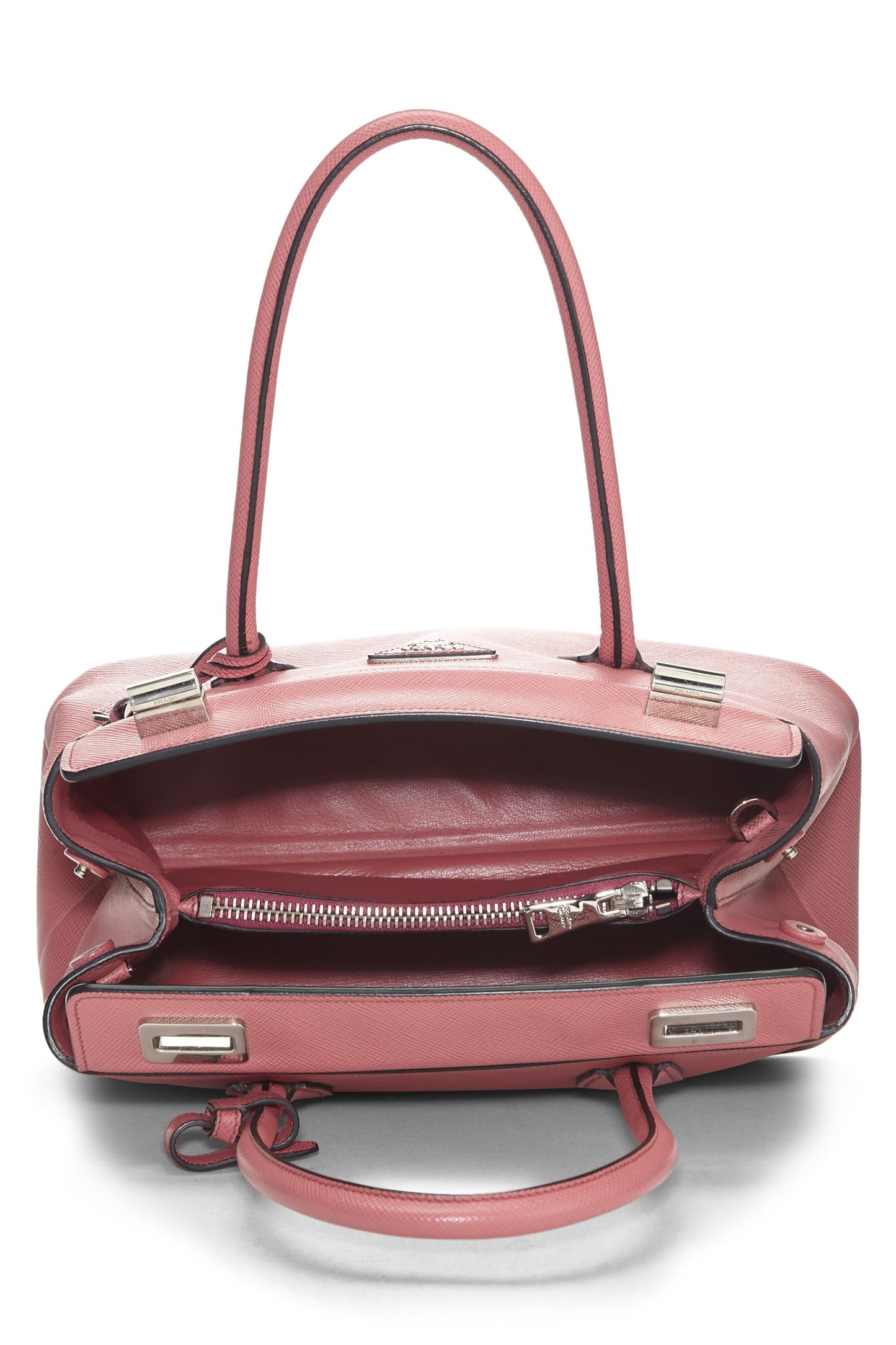 Prada, Pink Saffiano Leather Turnlock Cuir Tote, Pink