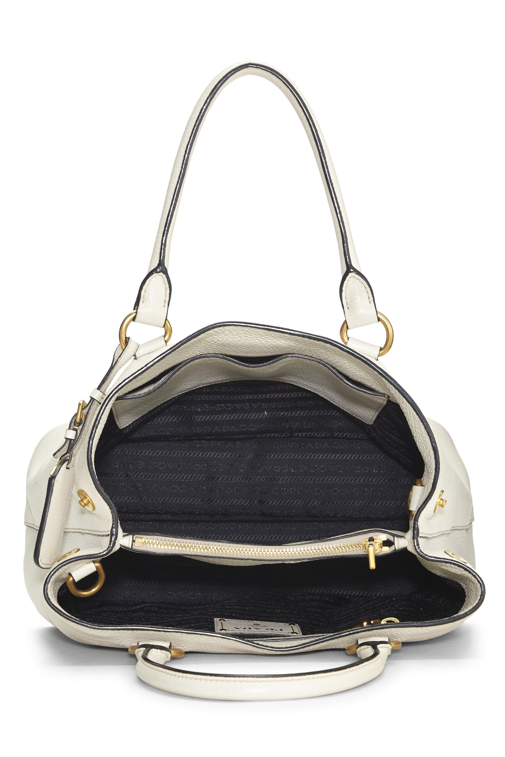 Prada, White Vitello Daino Phenix Convertible Top Handle Small, White