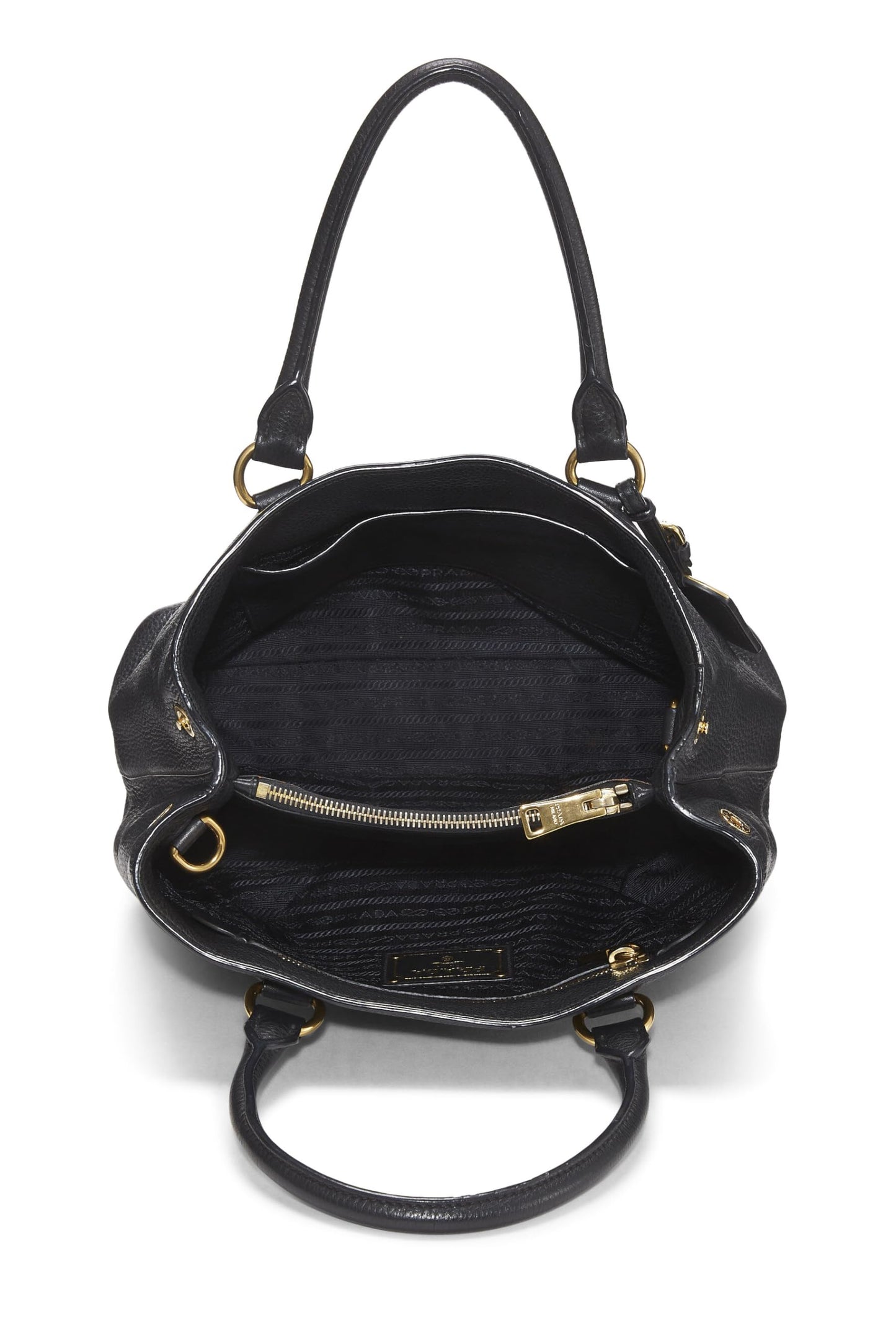 Prada, Black Vitello Daino Convertible Handbag Small, Black